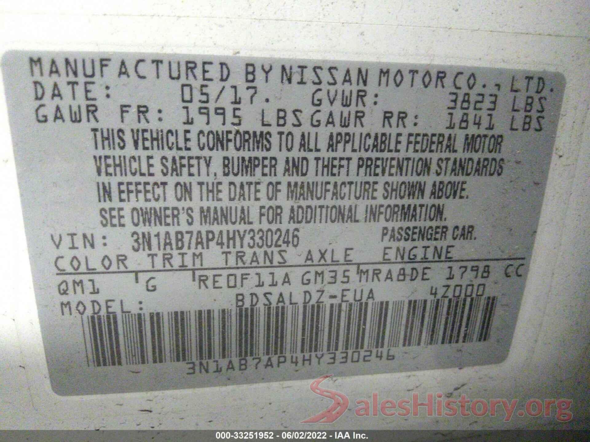 3N1AB7AP4HY330246 2017 NISSAN SENTRA