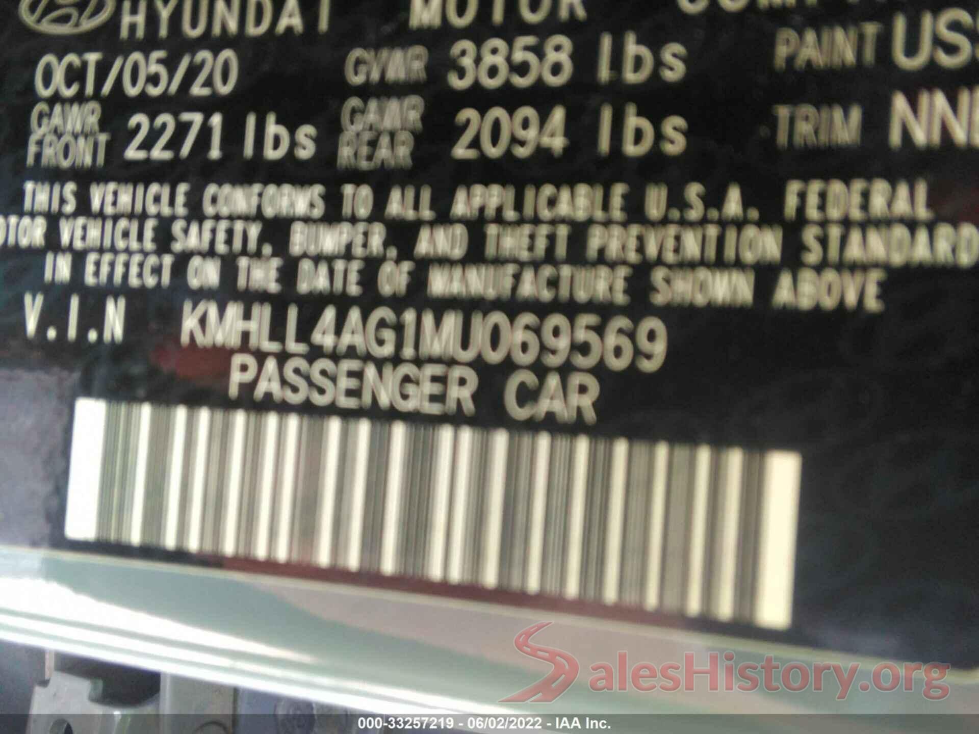 KMHLL4AG1MU069569 2021 HYUNDAI ELANTRA