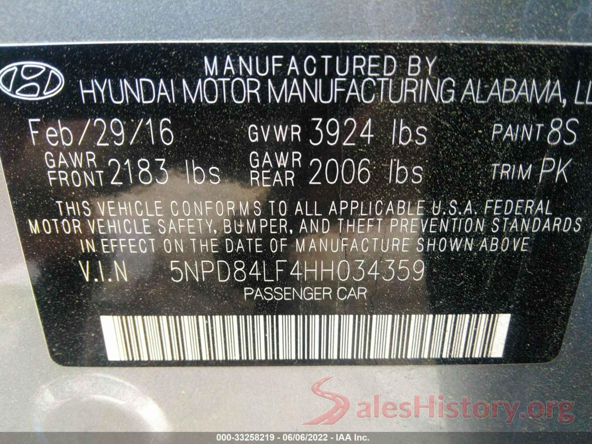 5NPD84LF4HH034359 2017 HYUNDAI ELANTRA