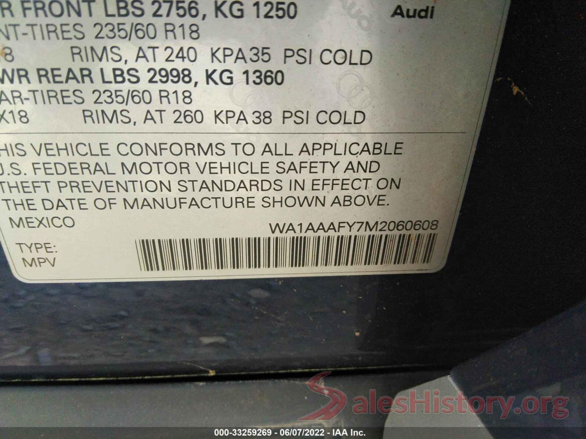 WA1AAAFY7M2060608 2021 AUDI Q5