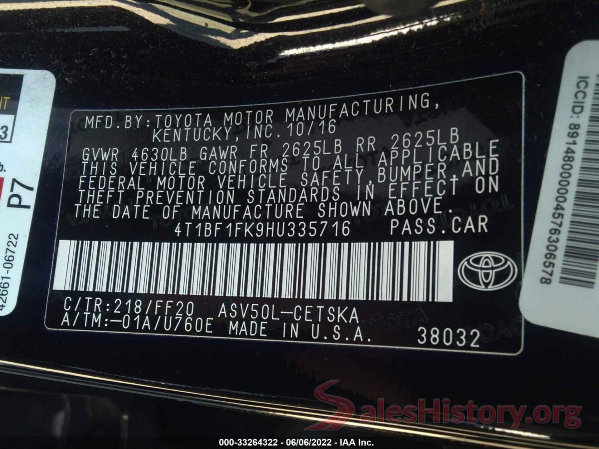 4T1BF1FK9HU335716 2017 TOYOTA CAMRY