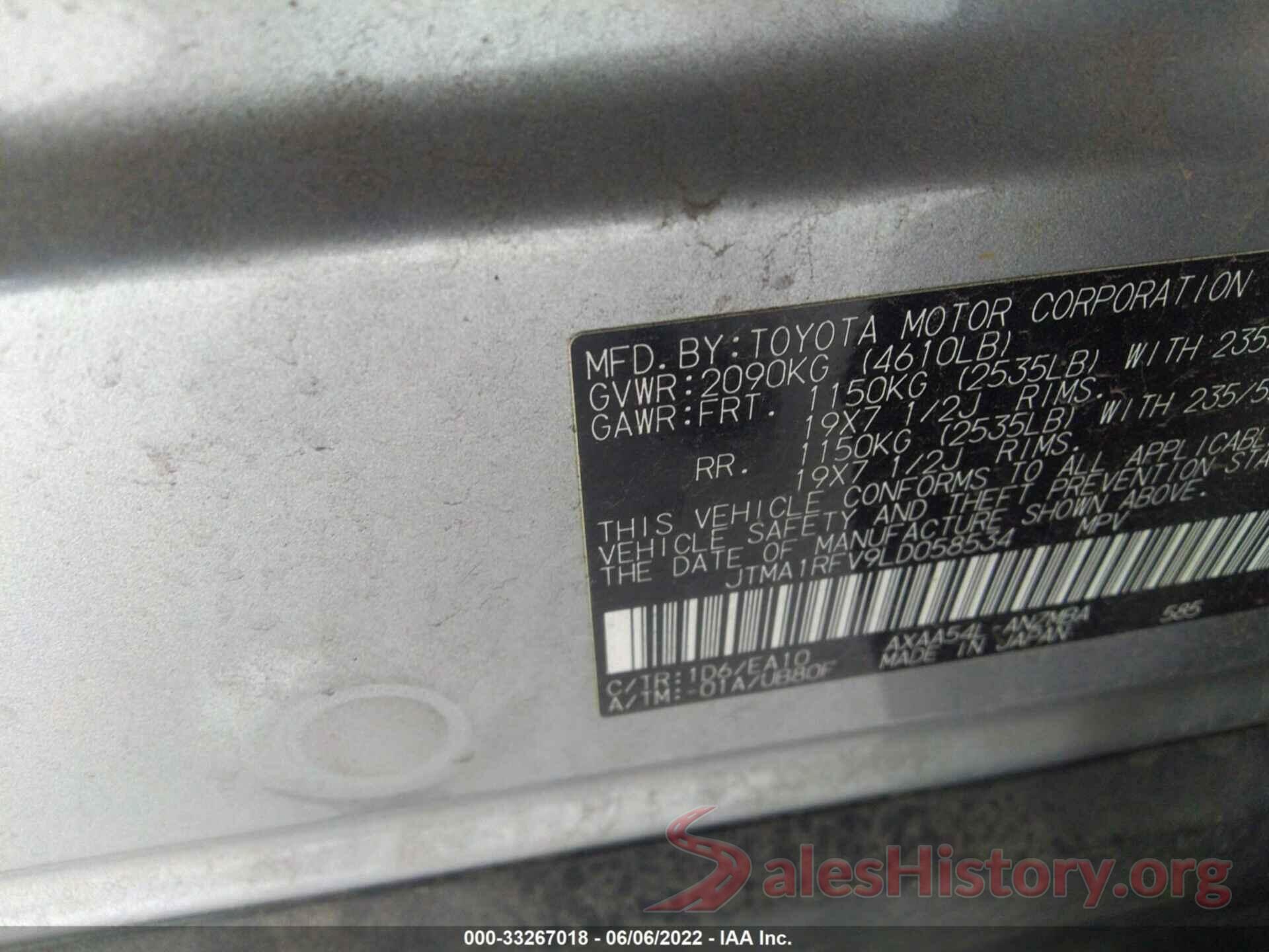 JTMA1RFV9LD058534 2020 TOYOTA RAV4