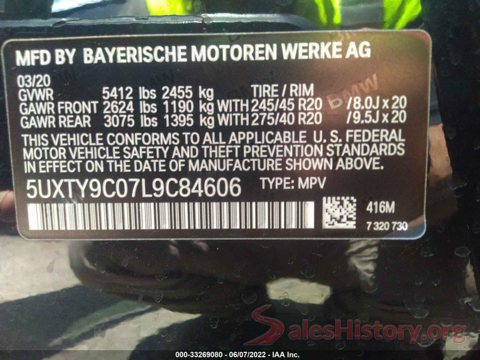 5UXTY9C07L9C84606 2020 BMW X3