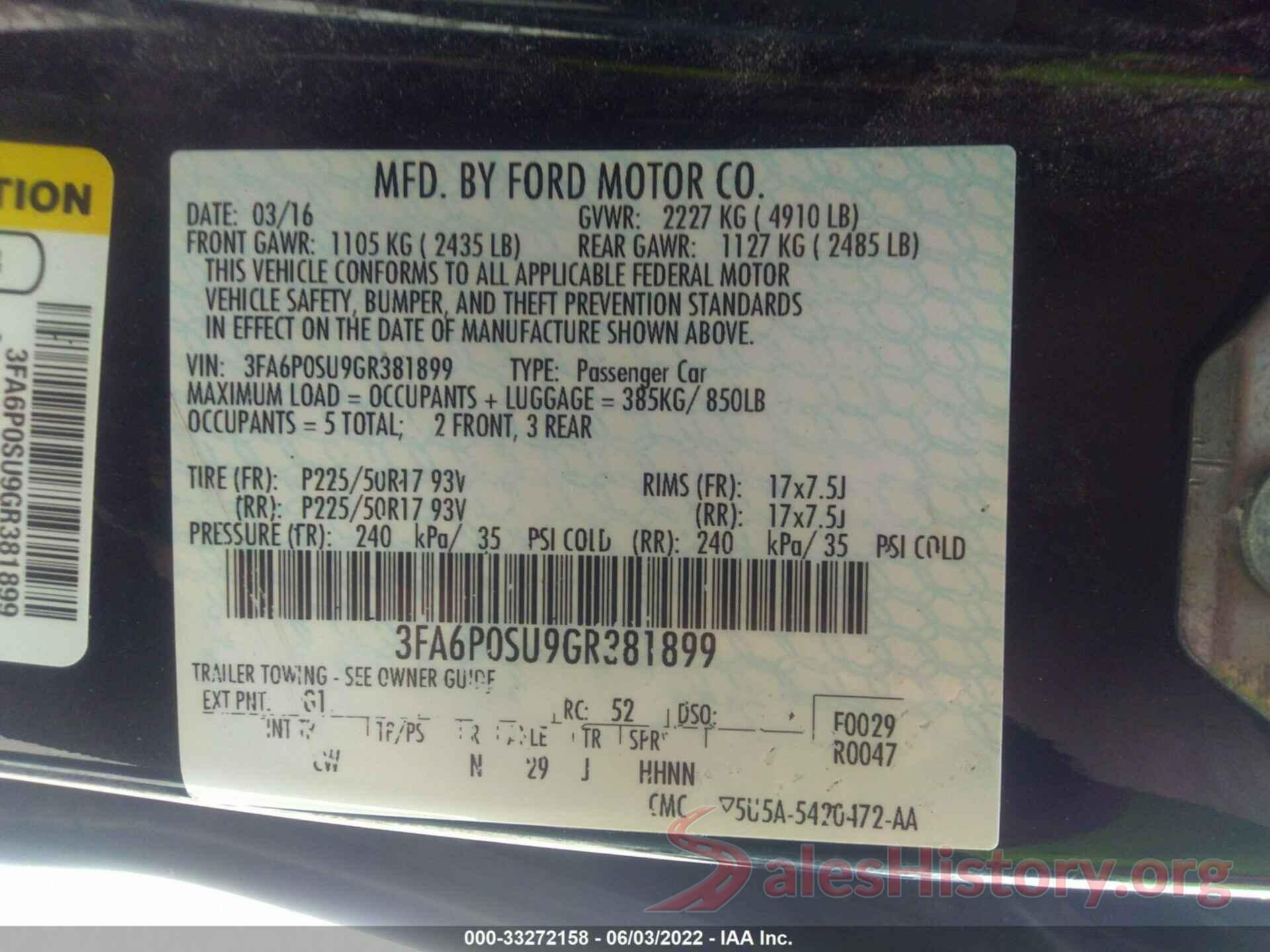 3FA6P0SU9GR381899 2016 FORD FUSION ENERGI