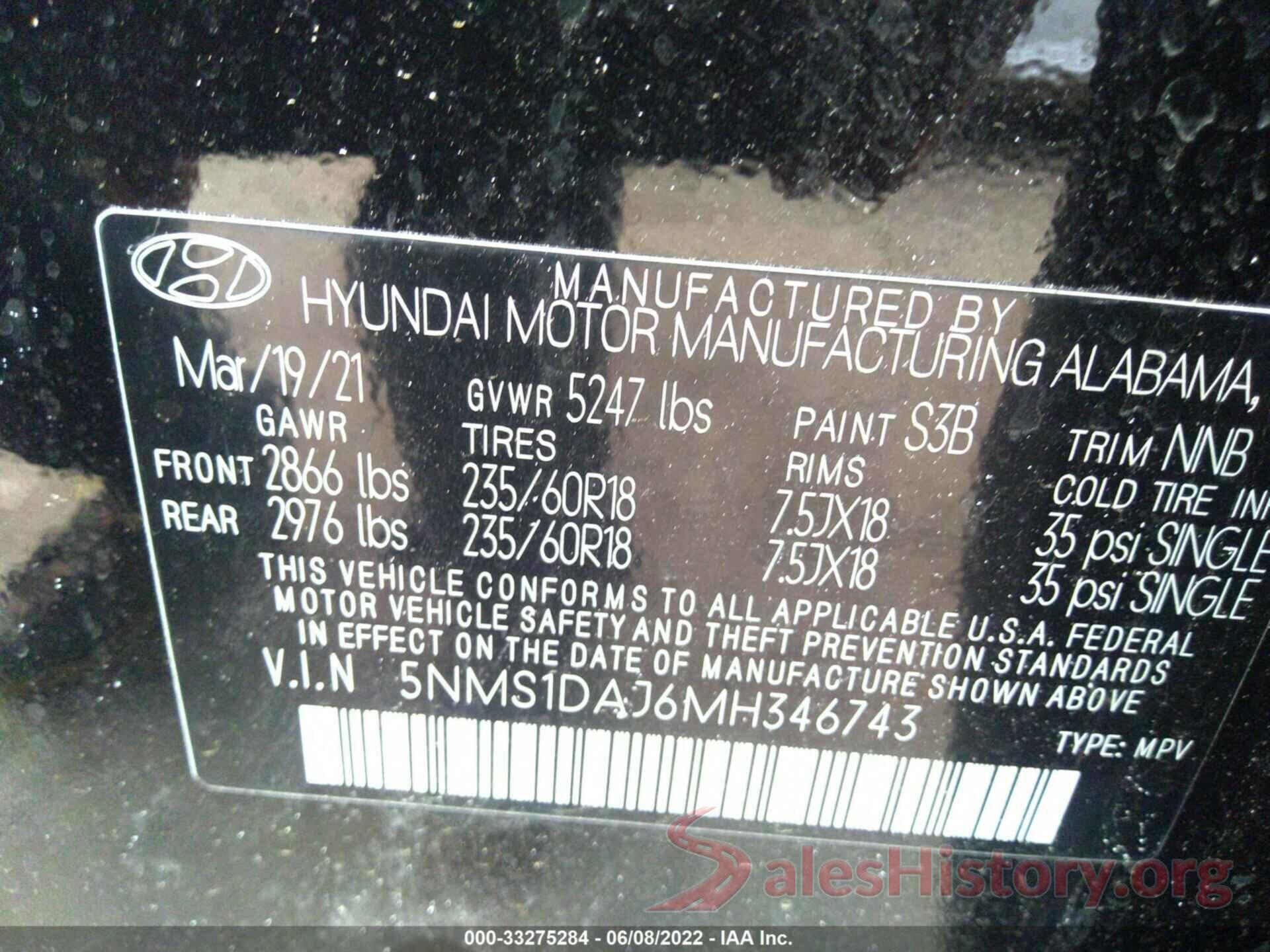 5NMS1DAJ6MH346743 2021 HYUNDAI SANTA FE