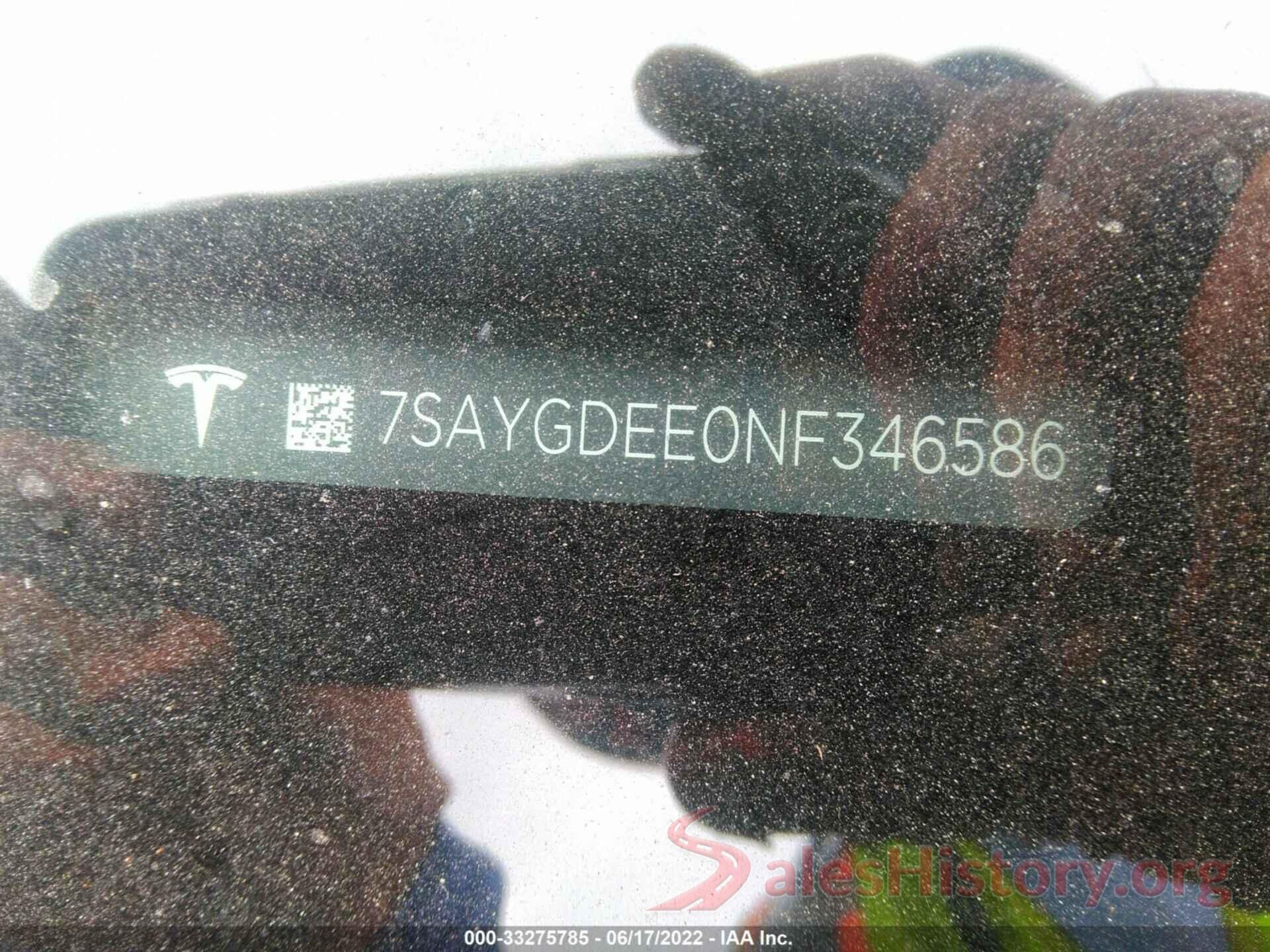 7SAYGDEE0NF346586 2022 TESLA MODEL Y