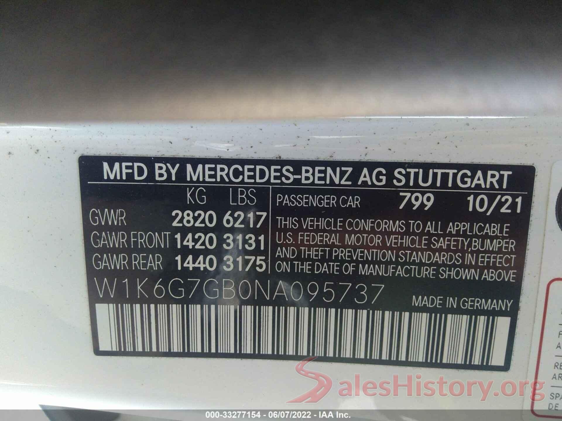 W1K6G7GB0NA095737 2022 MERCEDES-BENZ S-CLASS