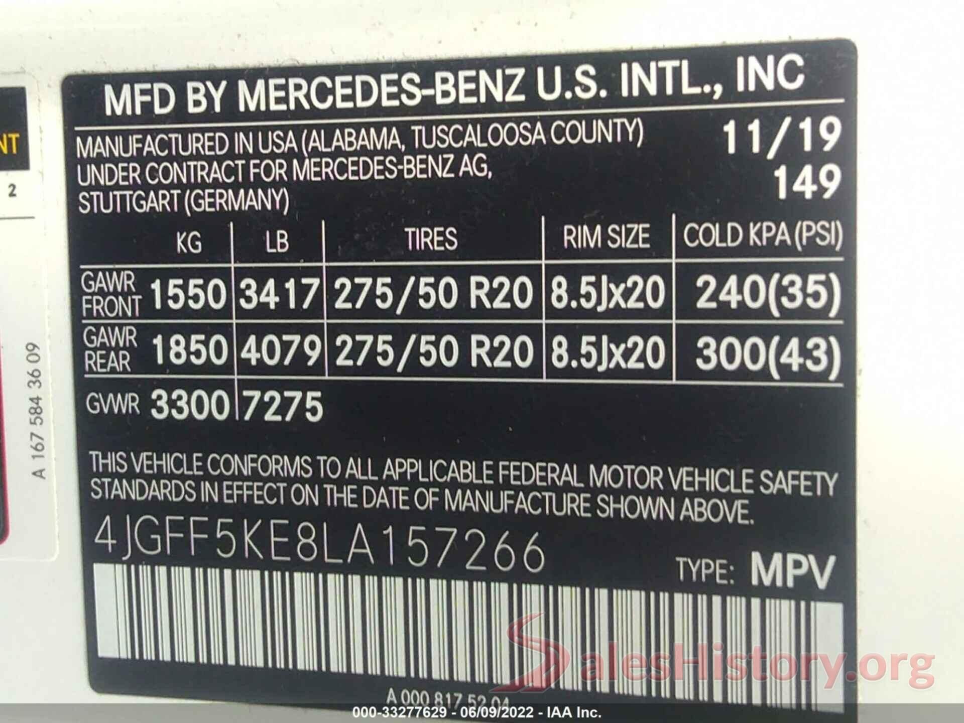 4JGFF5KE8LA157266 2020 MERCEDES-BENZ GLS