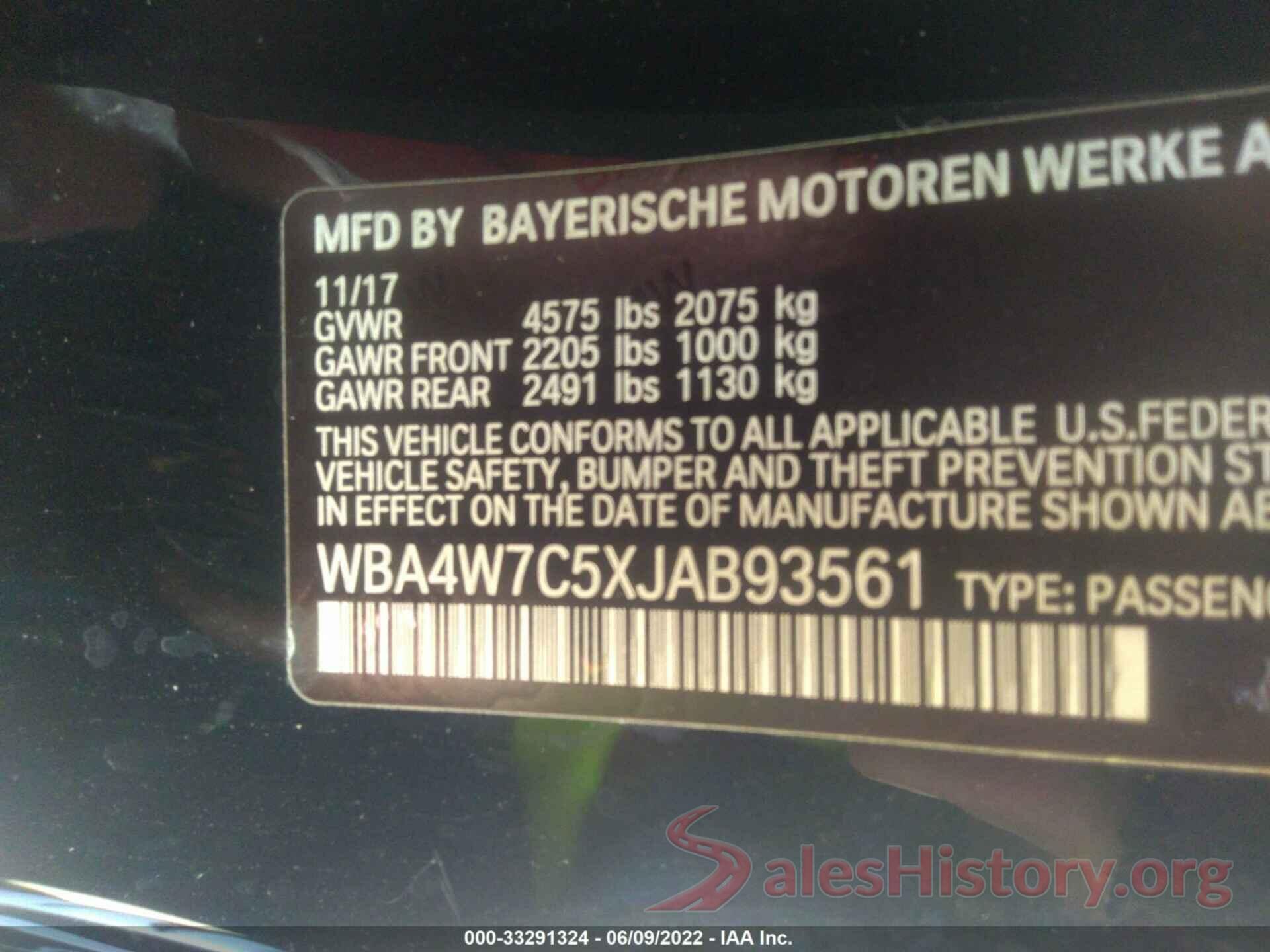 WBA4W7C5XJAB93561 2018 BMW 4 SERIES