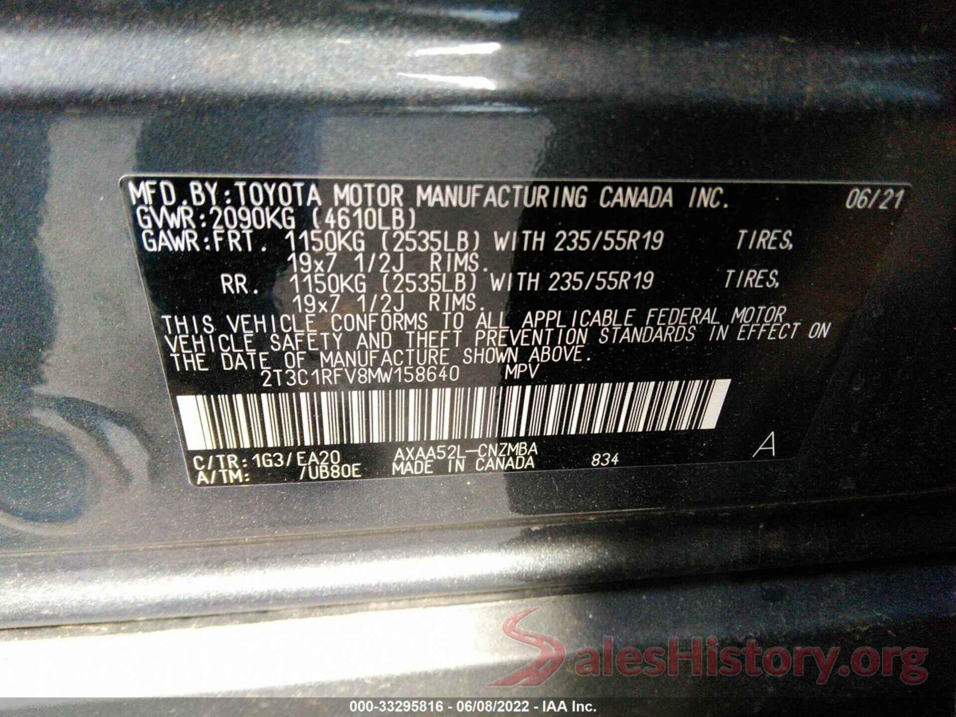 2T3C1RFV8MW158640 2021 TOYOTA RAV4