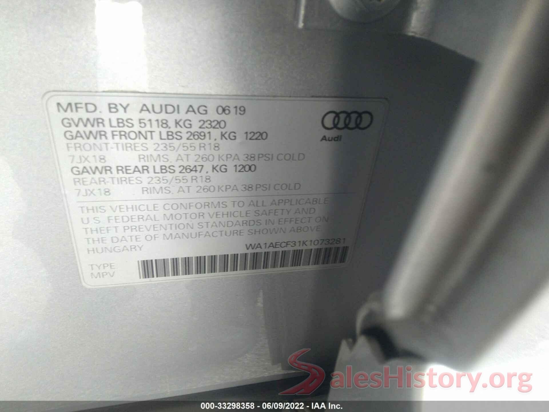 WA1AECF31K1073281 2019 AUDI Q3