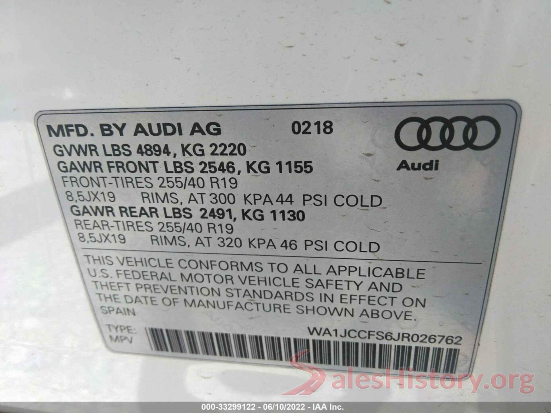 WA1JCCFS6JR026762 2018 AUDI Q3