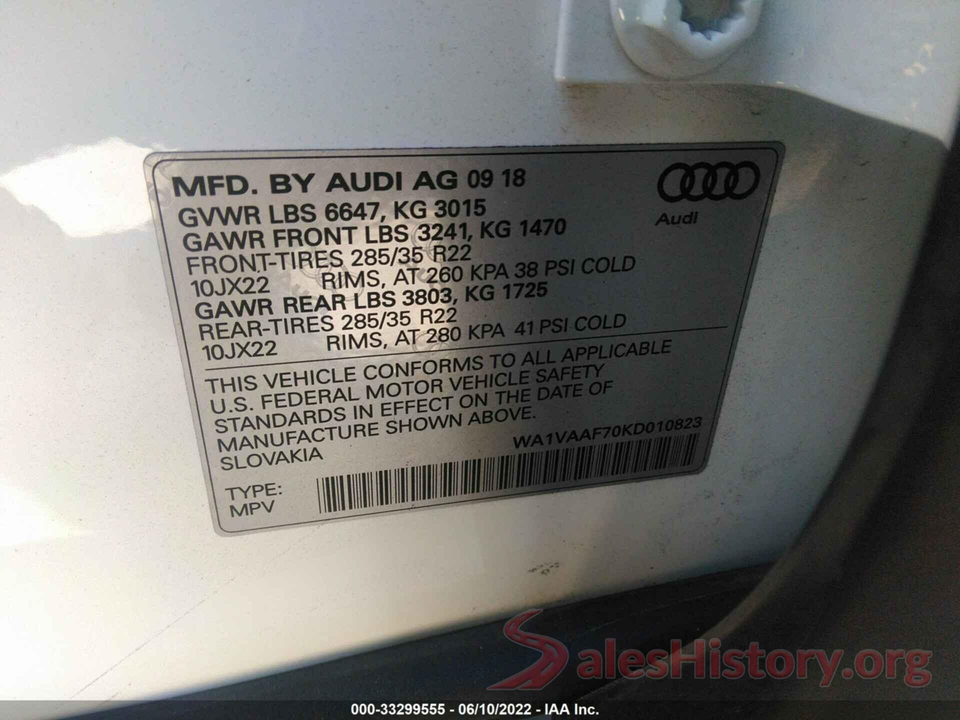 WA1VAAF70KD010823 2019 AUDI Q7