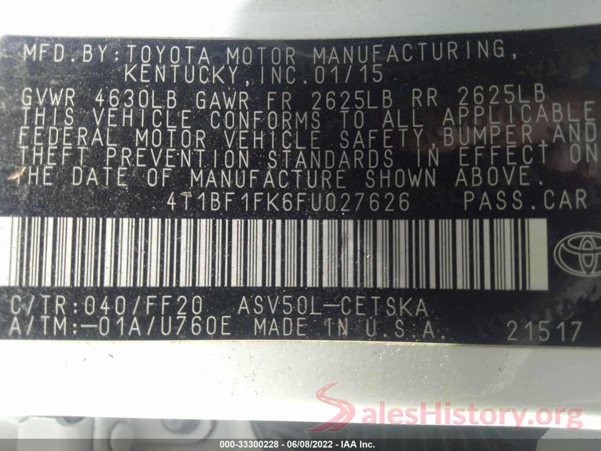 4T1BF1FK6FU027626 2015 TOYOTA CAMRY