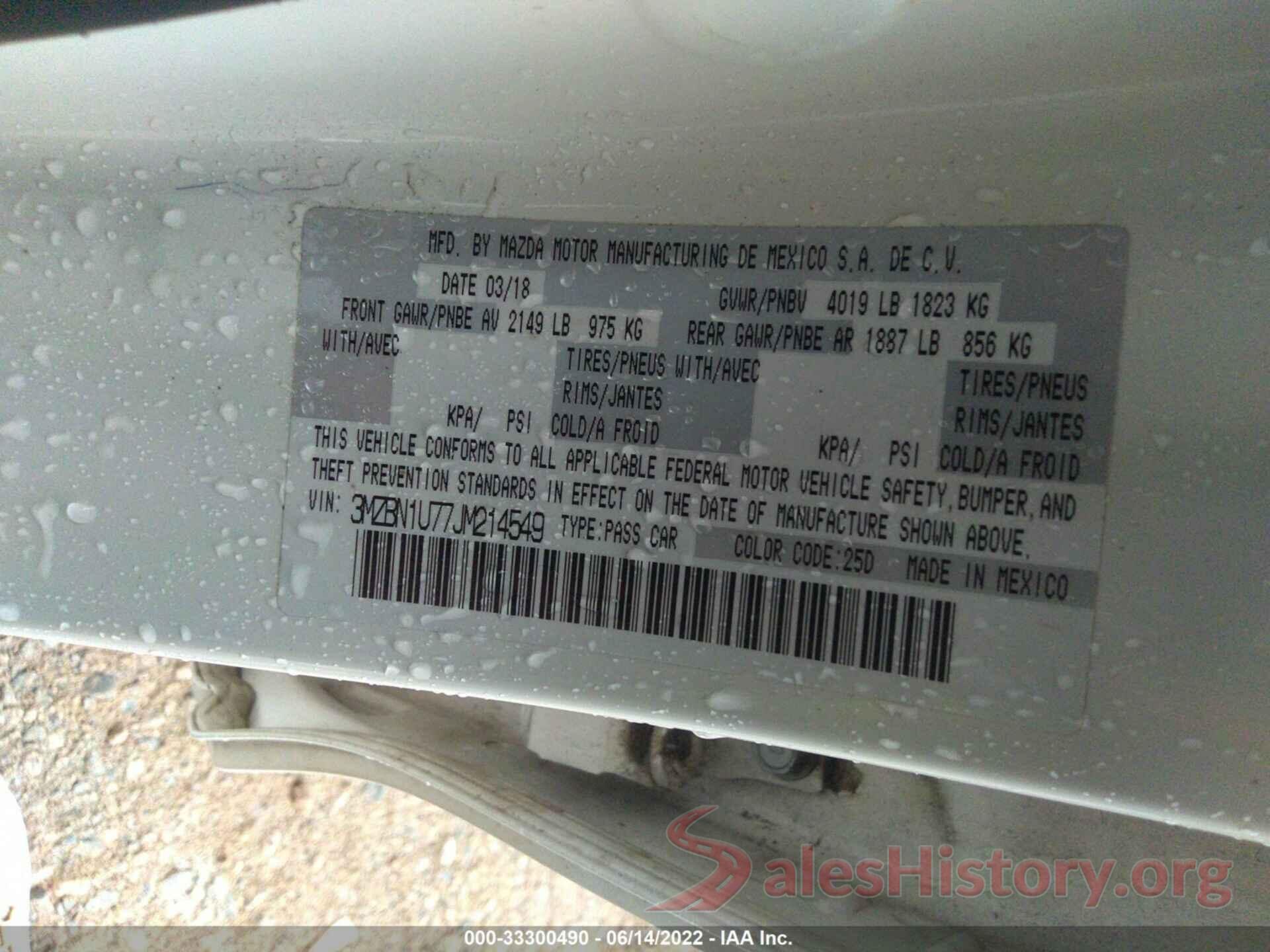 3MZBN1U77JM214549 2018 MAZDA MAZDA3 4-DOOR