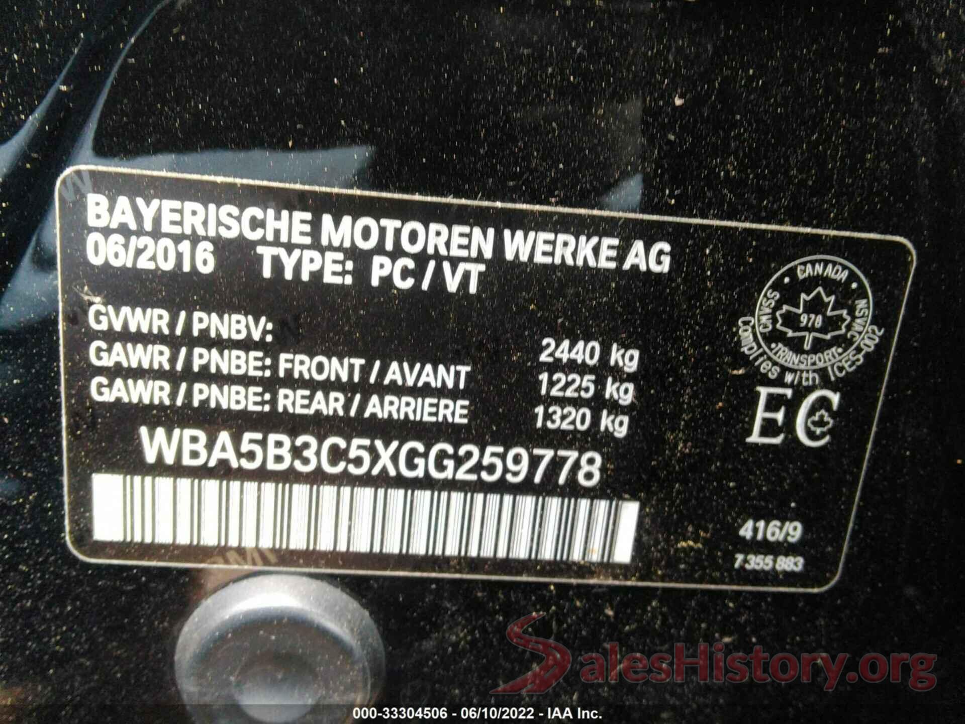 WBA5B3C5XGG259778 2016 BMW 5 SERIES