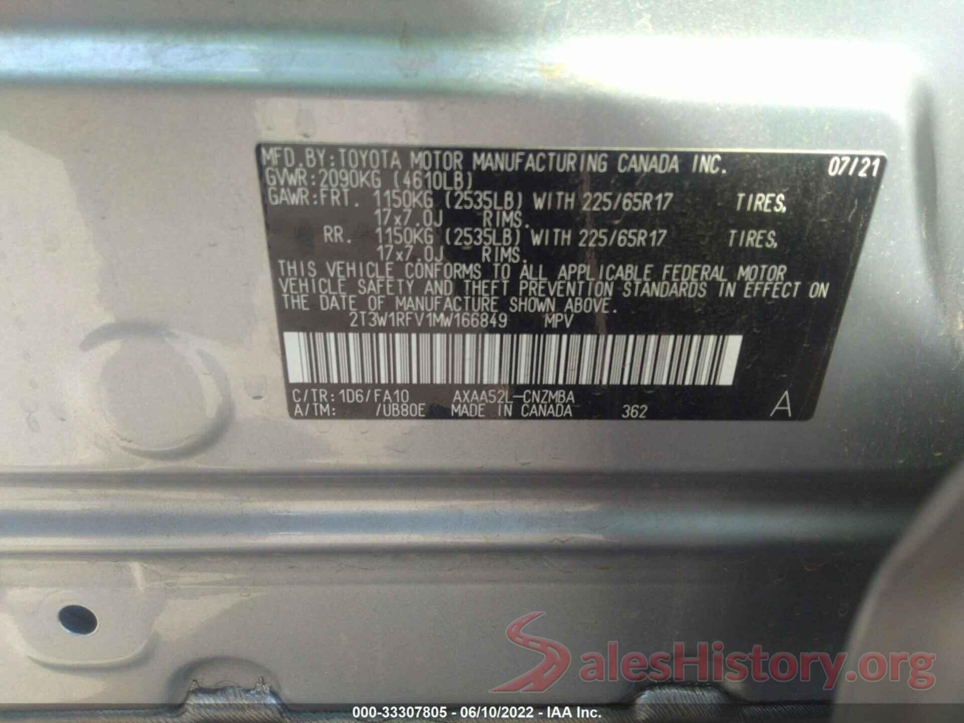 2T3W1RFV1MW166849 2021 TOYOTA RAV4