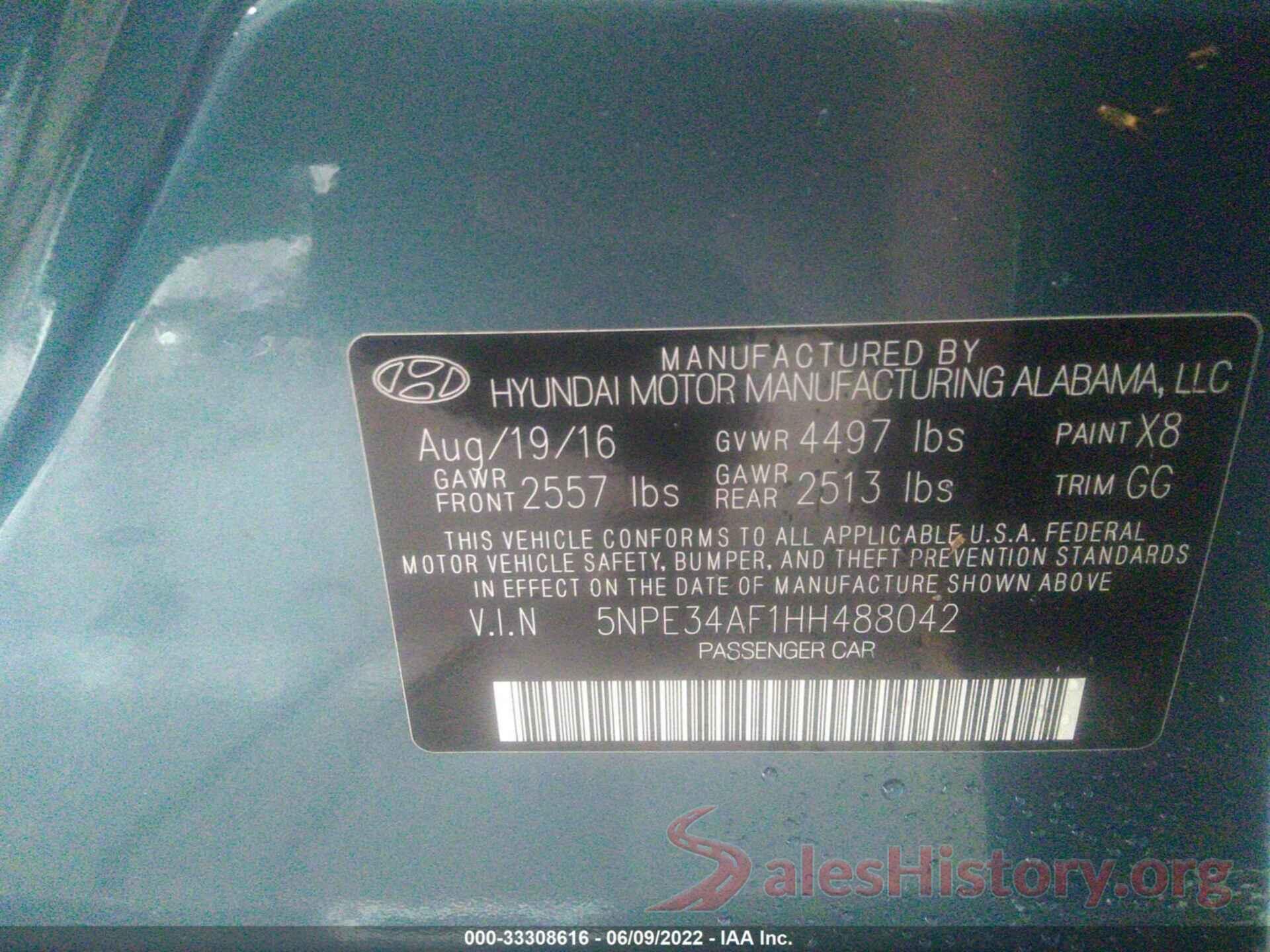 5NPE34AF1HH488042 2017 HYUNDAI SONATA