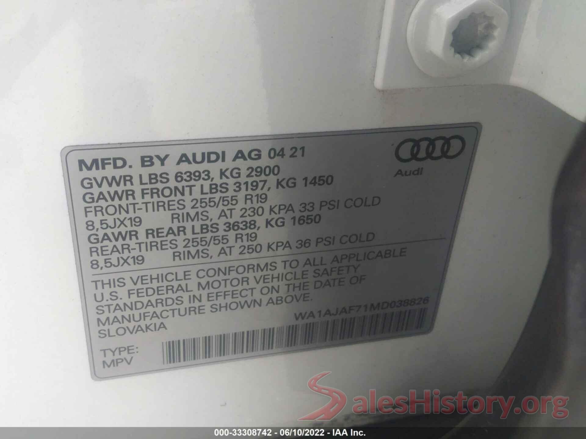 WA1AJAF71MD038826 2021 AUDI Q7