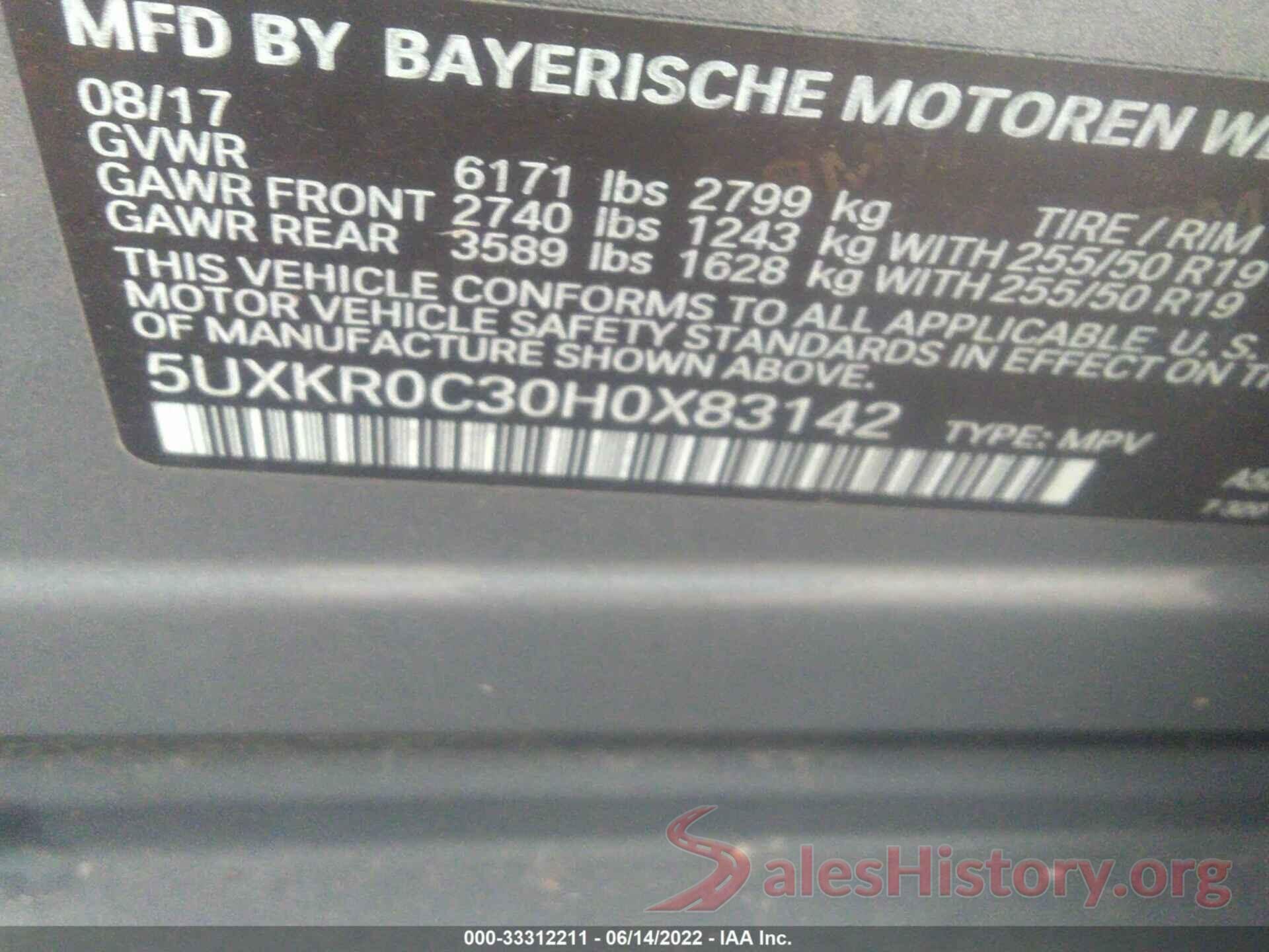 5UXKR0C30H0X83142 2017 BMW X5