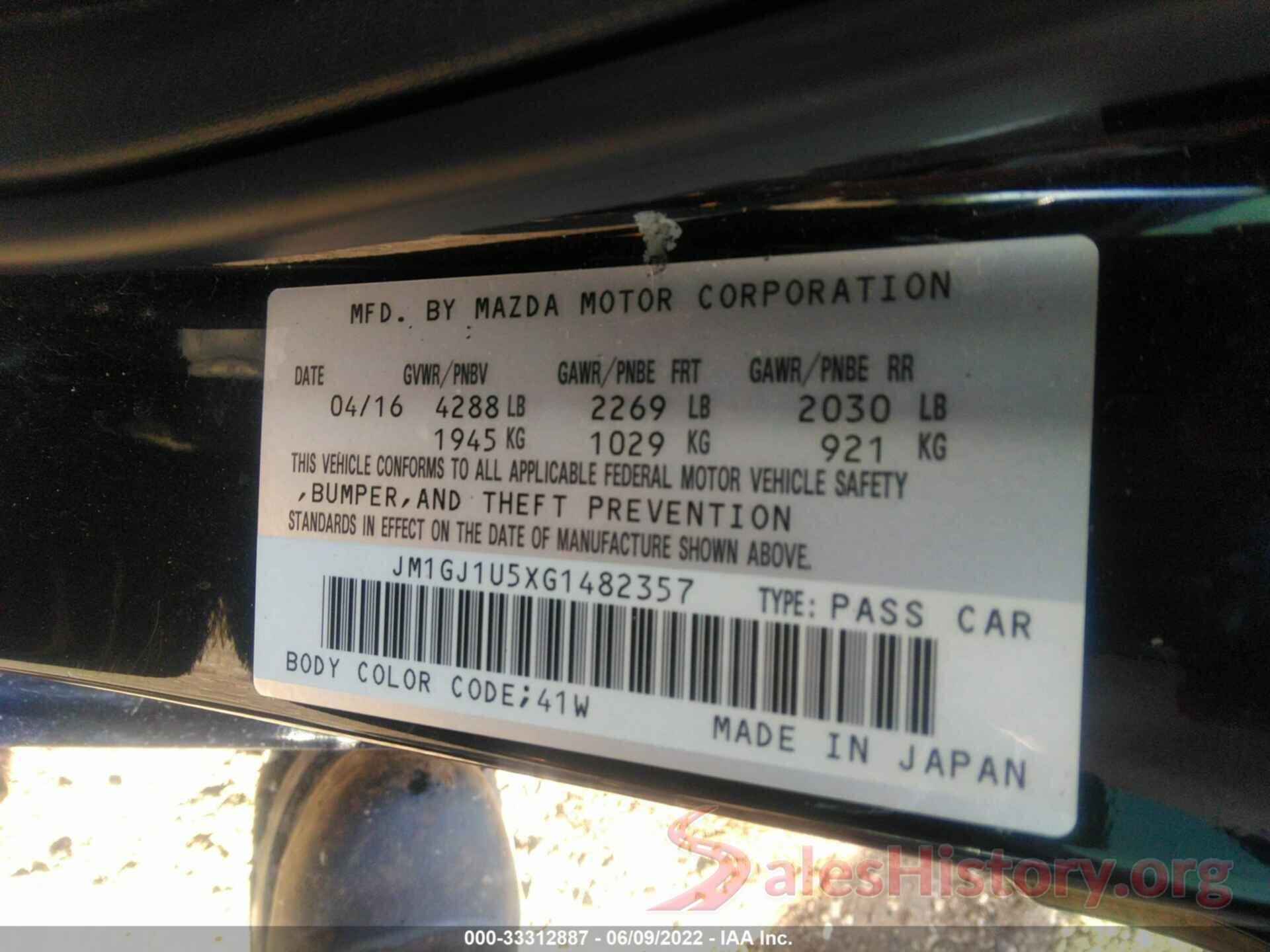 JM1GJ1U5XG1482357 2016 MAZDA MAZDA6