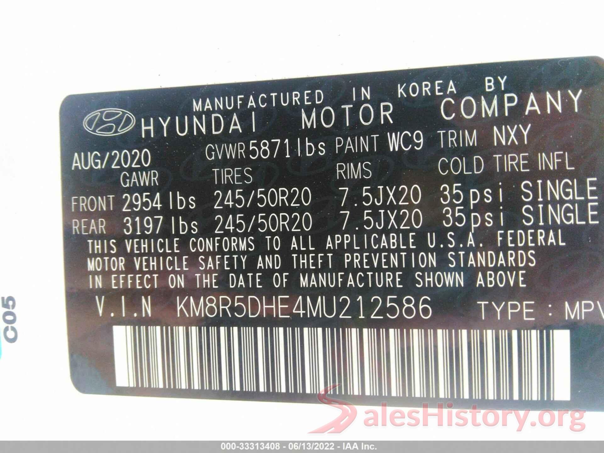 KM8R5DHE4MU212586 2021 HYUNDAI PALISADE