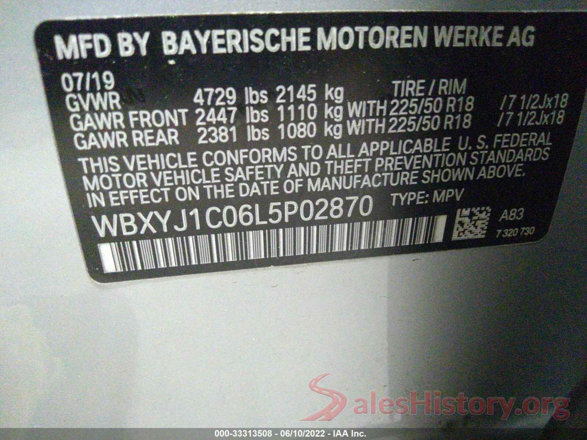 WBXYJ1C06L5P02870 2020 BMW X2