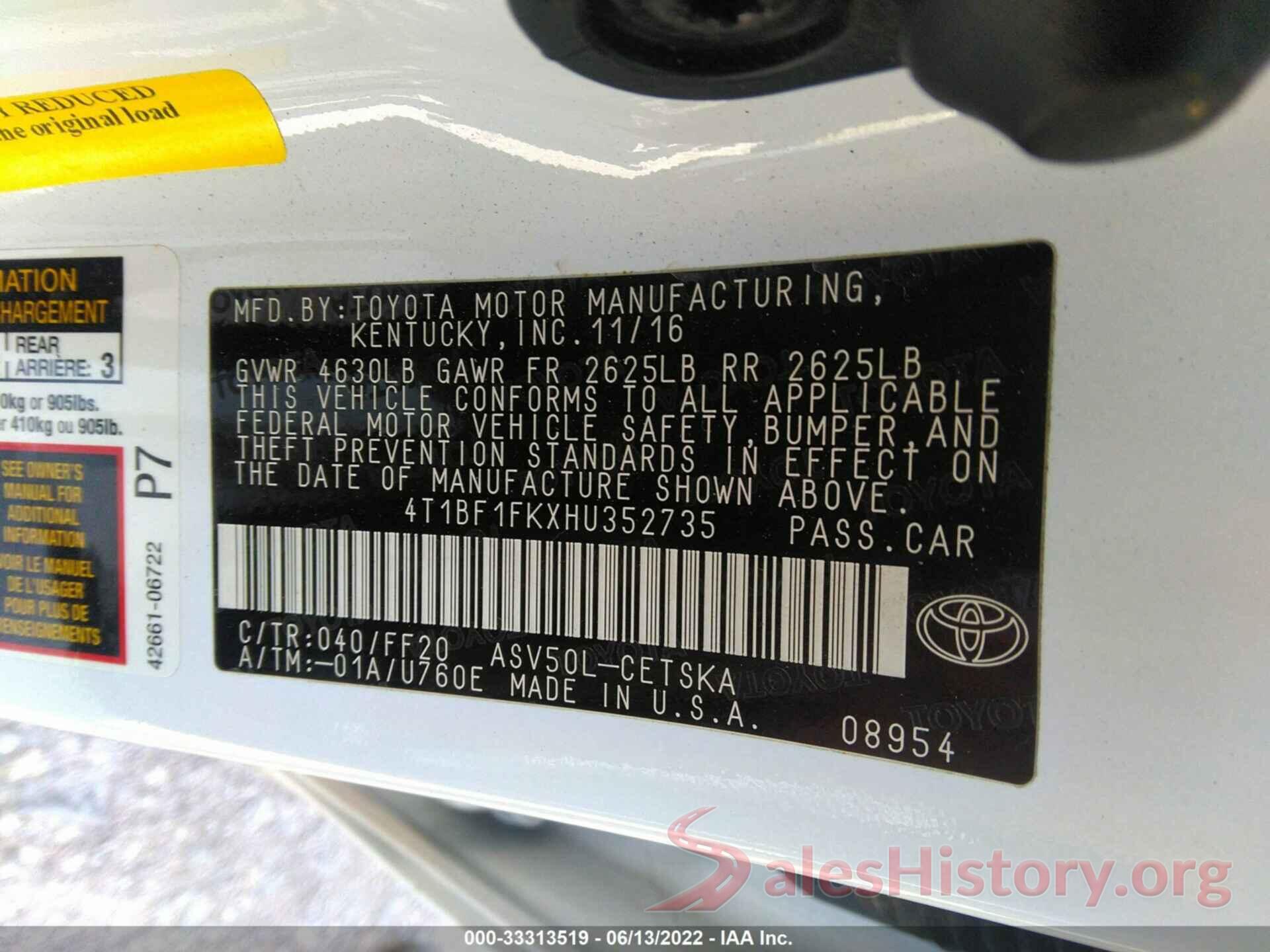 4T1BF1FKXHU352735 2017 TOYOTA CAMRY