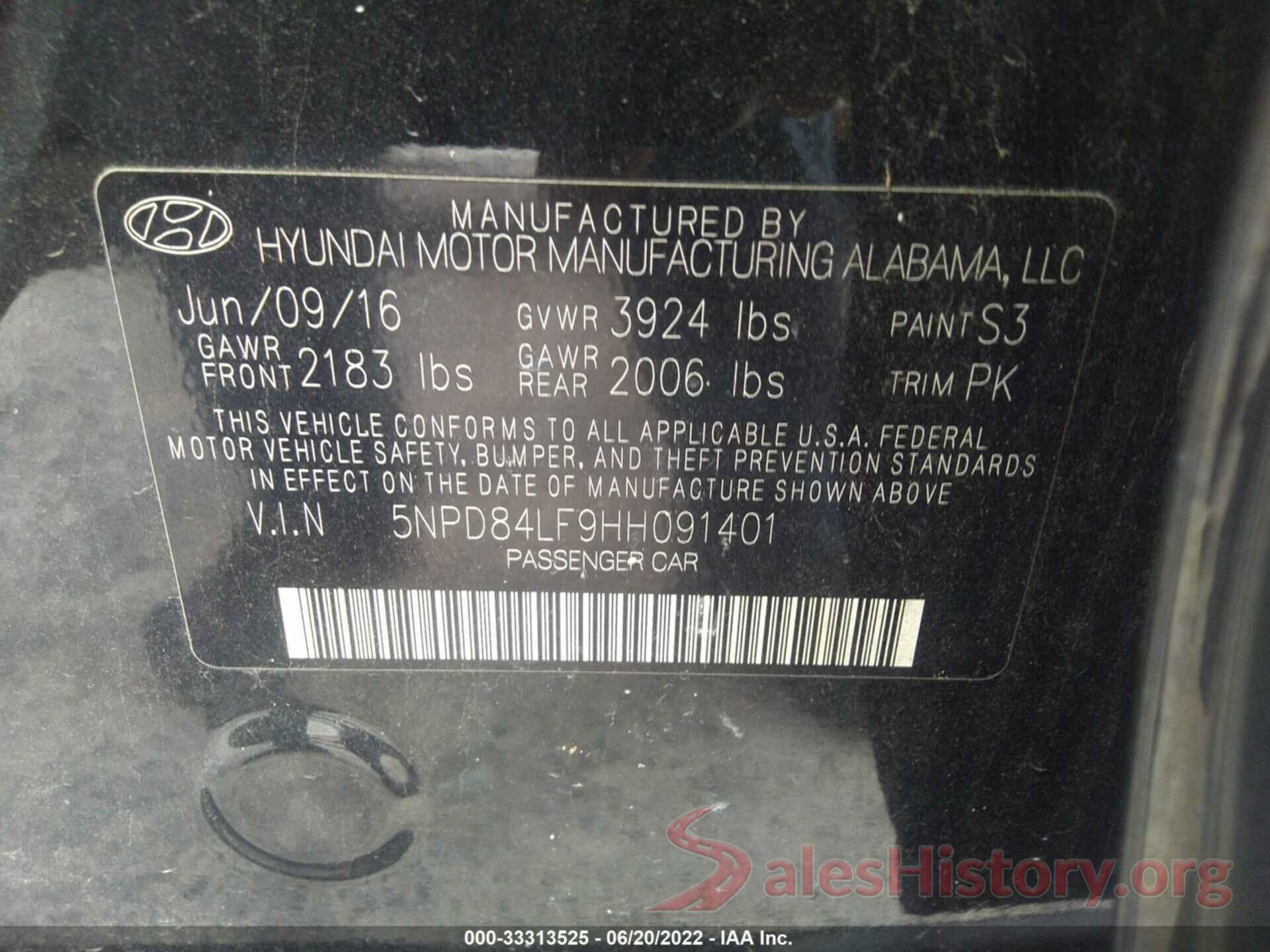 5NPD84LF9HH091401 2017 HYUNDAI ELANTRA