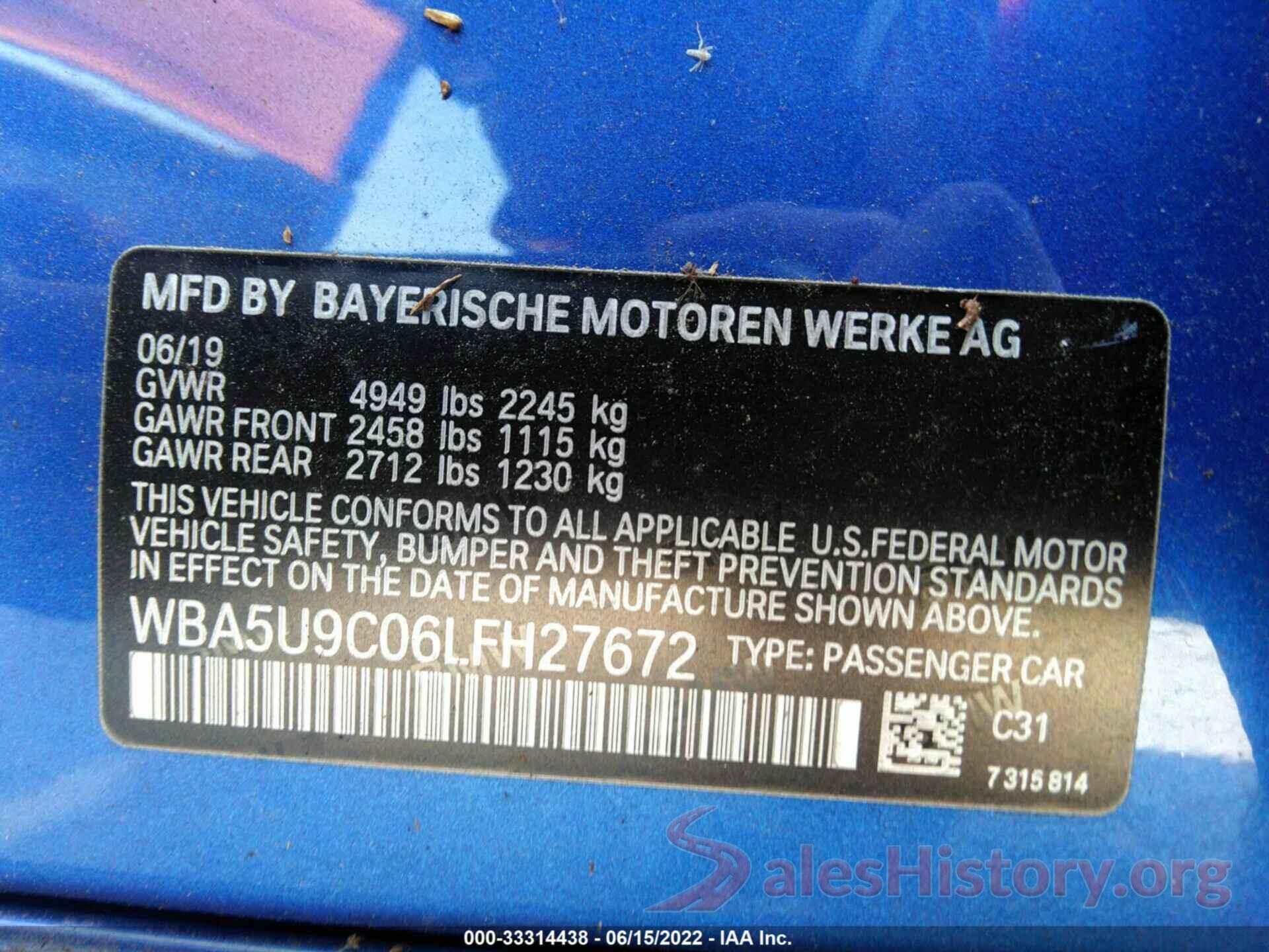 WBA5U9C06LFH27672 2020 BMW 3 SERIES