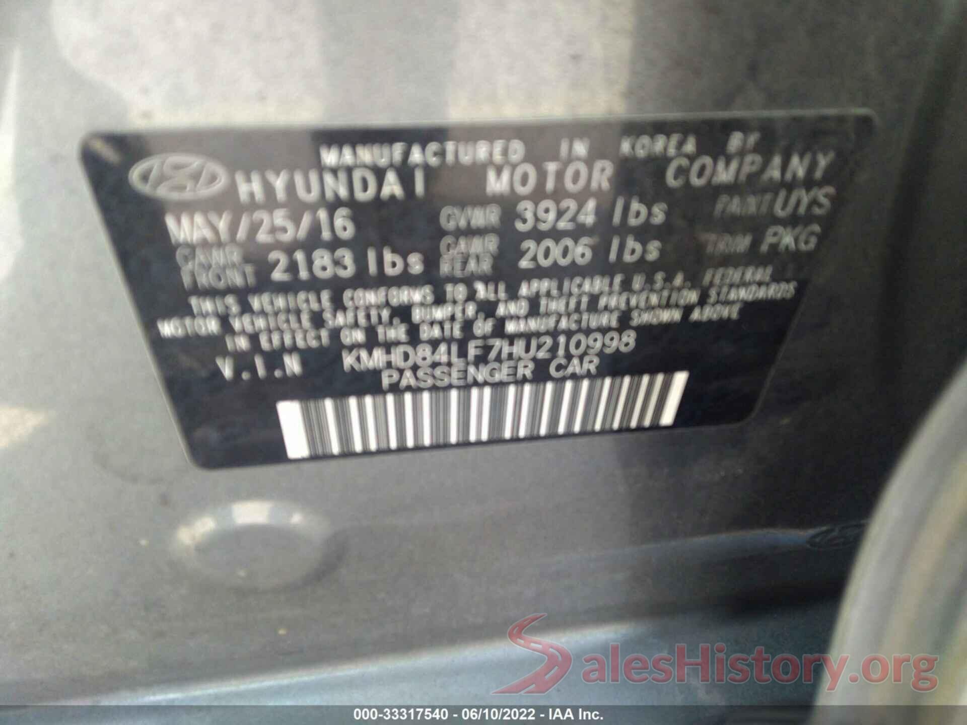 KMHD84LF7HU210998 2017 HYUNDAI ELANTRA