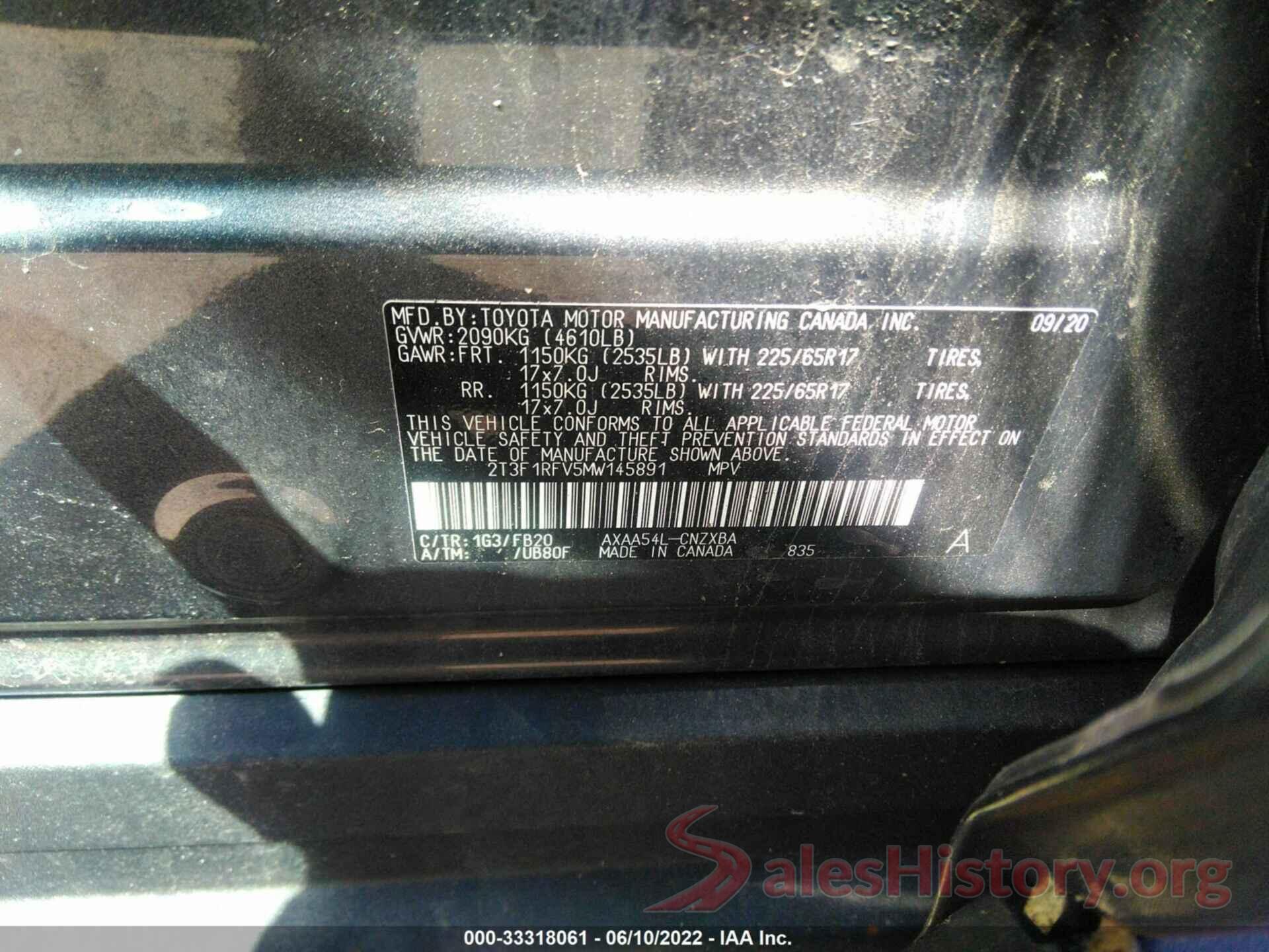 2T3F1RFV5MW145891 2021 TOYOTA RAV4