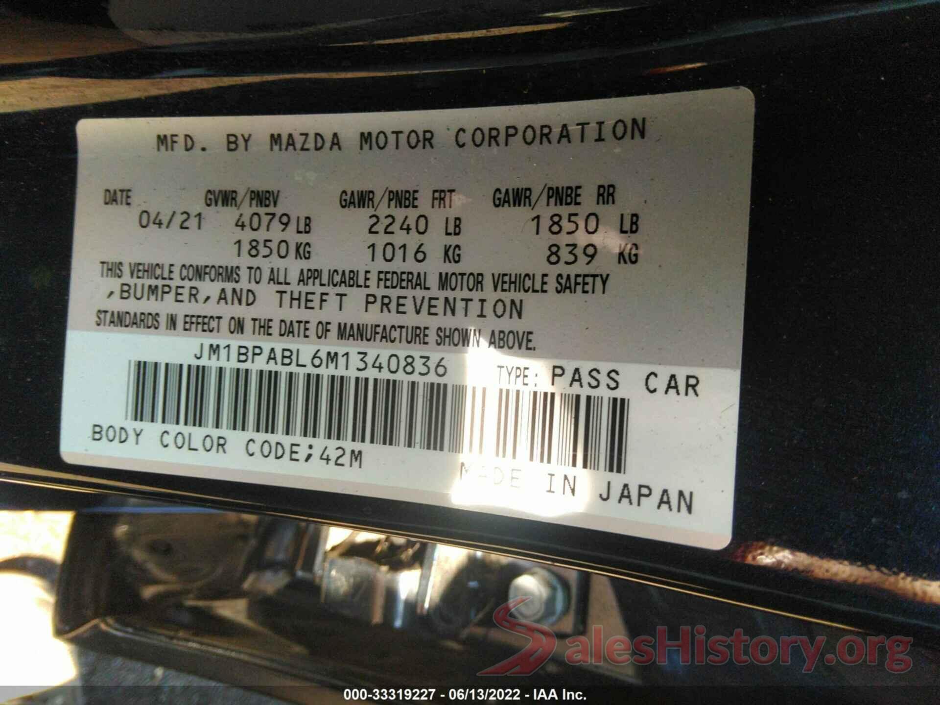 JM1BPABL6M1340836 2021 MAZDA MAZDA3 SEDAN