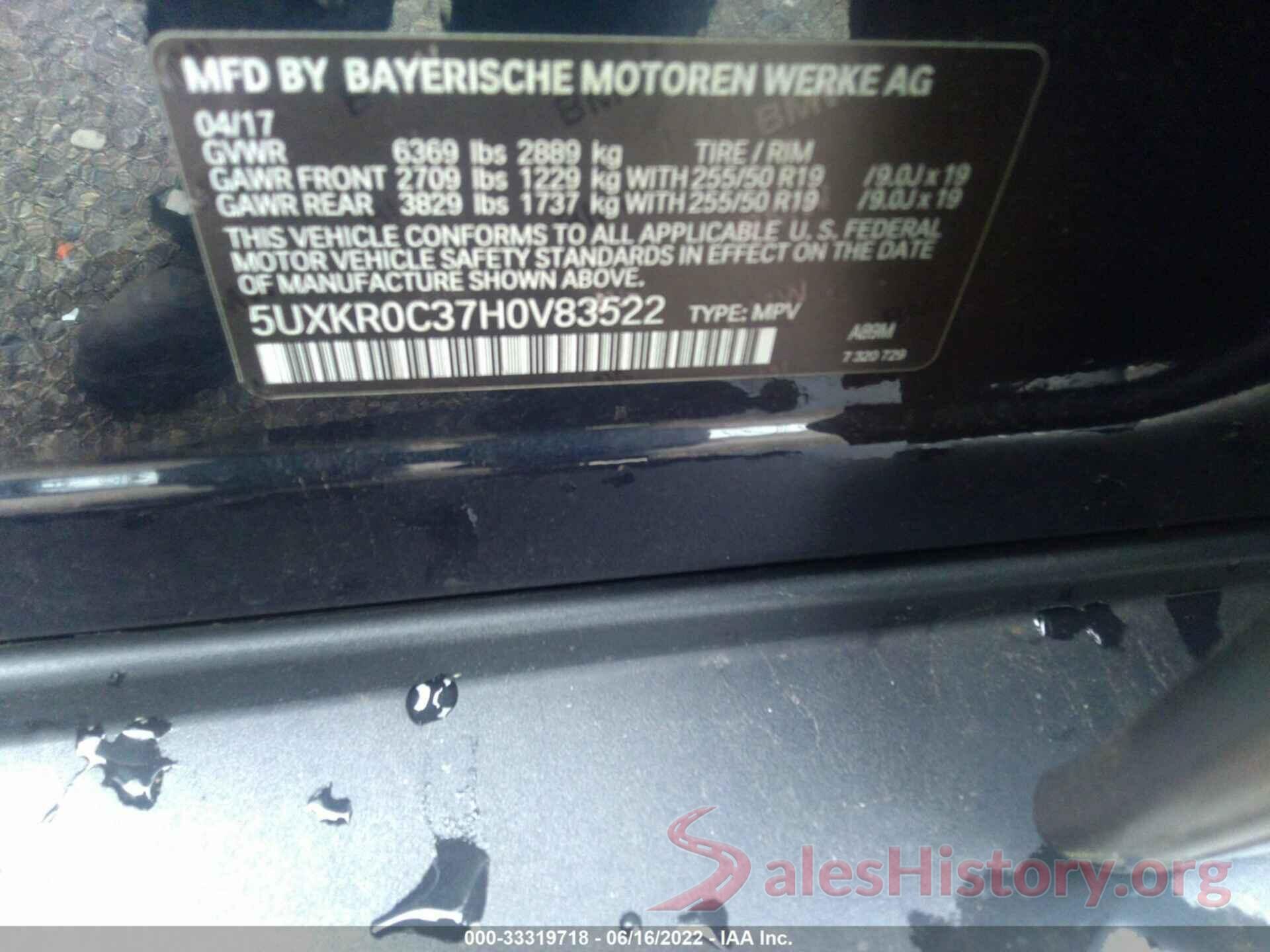 5UXKR0C37H0V83522 2017 BMW X5