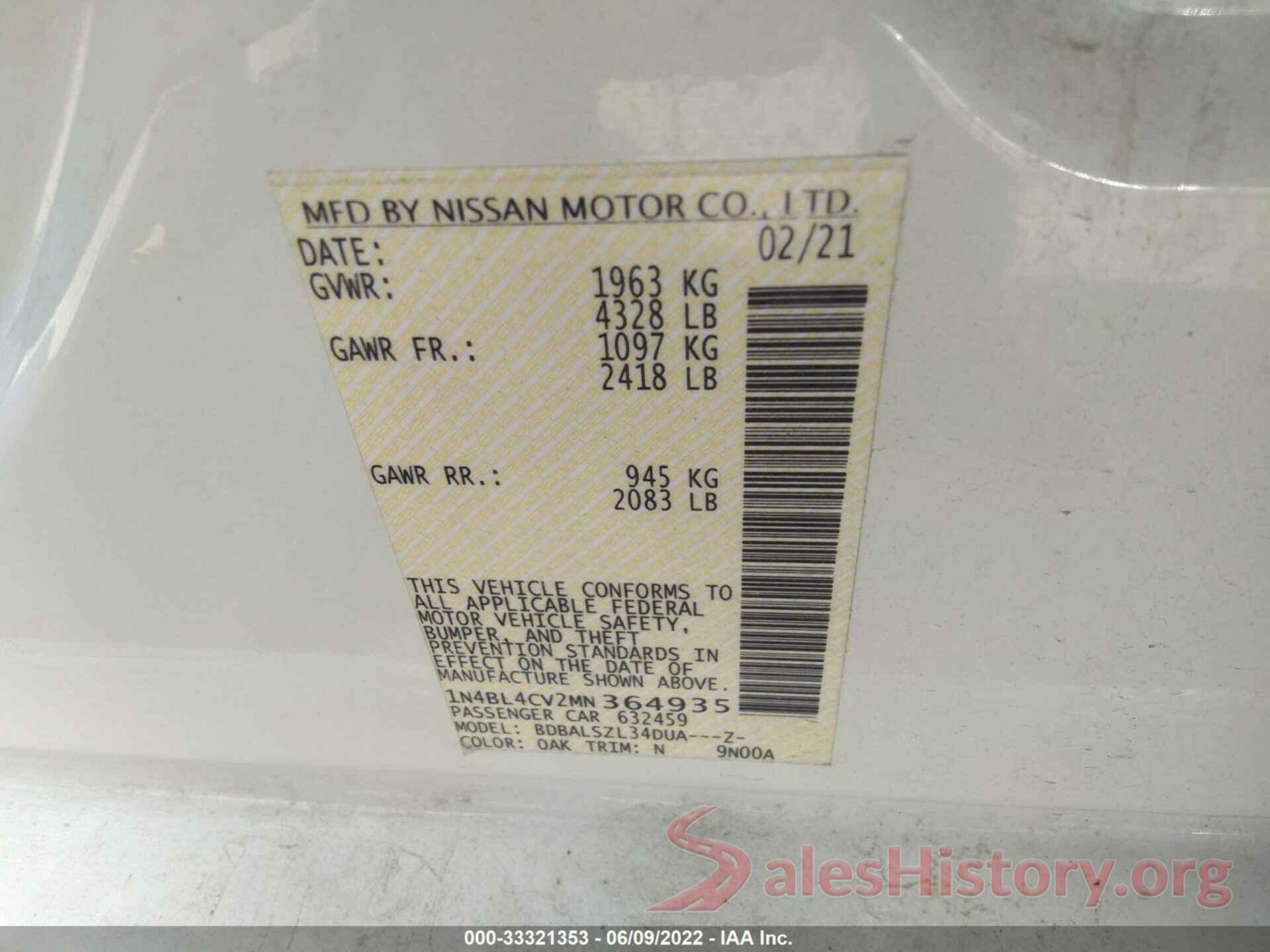 1N4BL4CV2MN364935 2021 NISSAN ALTIMA