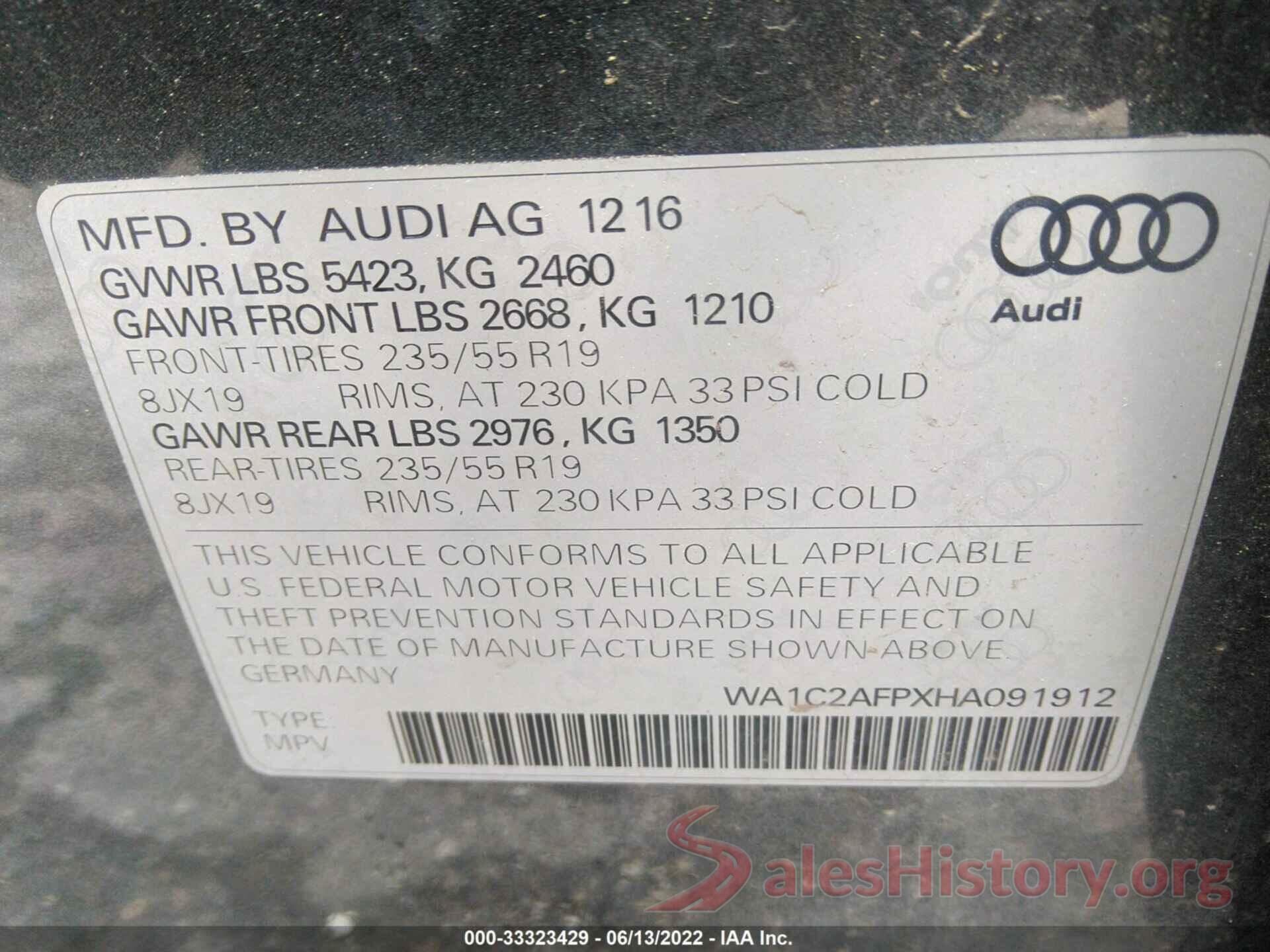 WA1C2AFPXHA091912 2017 AUDI Q5