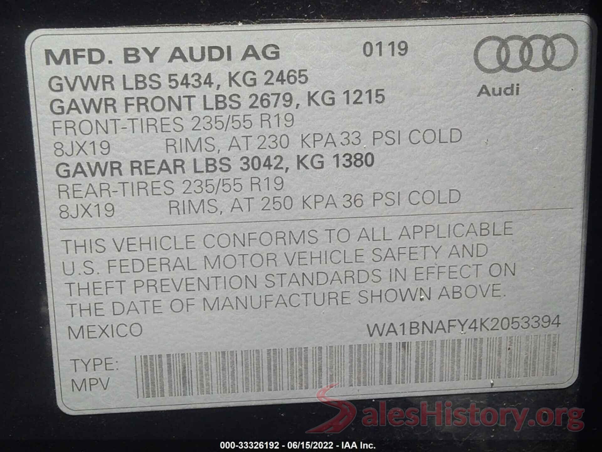 WA1BNAFY4K2053394 2019 AUDI Q5