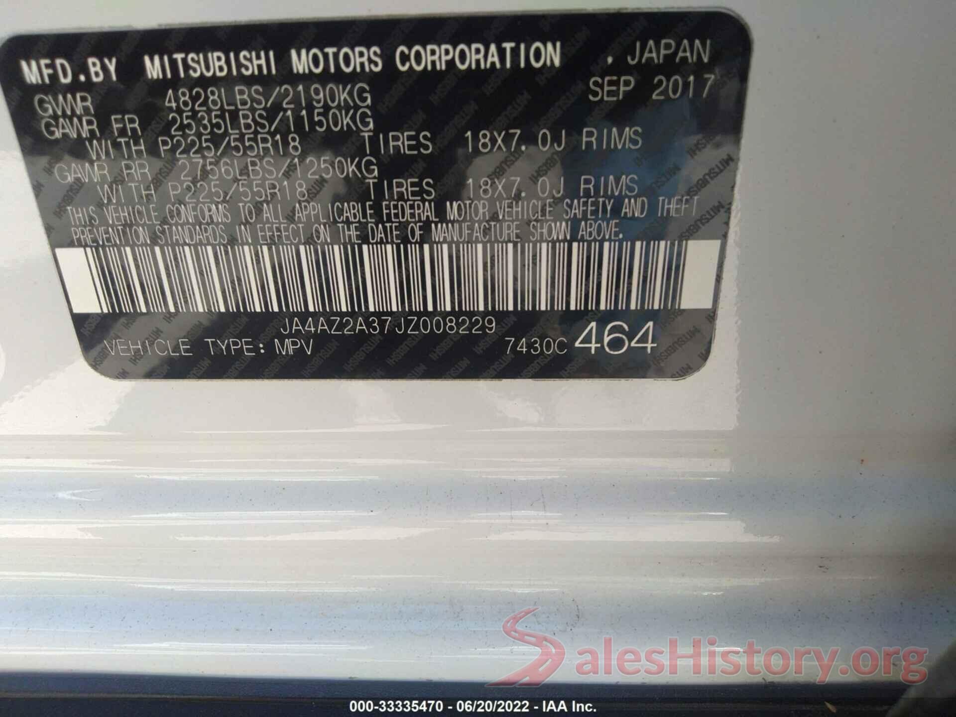 JA4AZ2A37JZ008229 2018 MITSUBISHI OUTLANDER