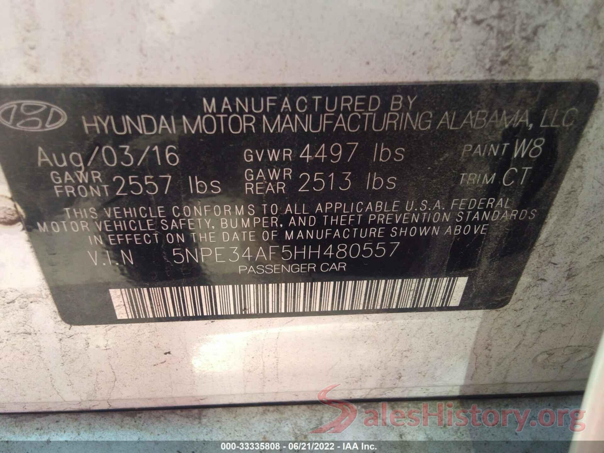 5NPE34AF5HH480557 2017 HYUNDAI SONATA