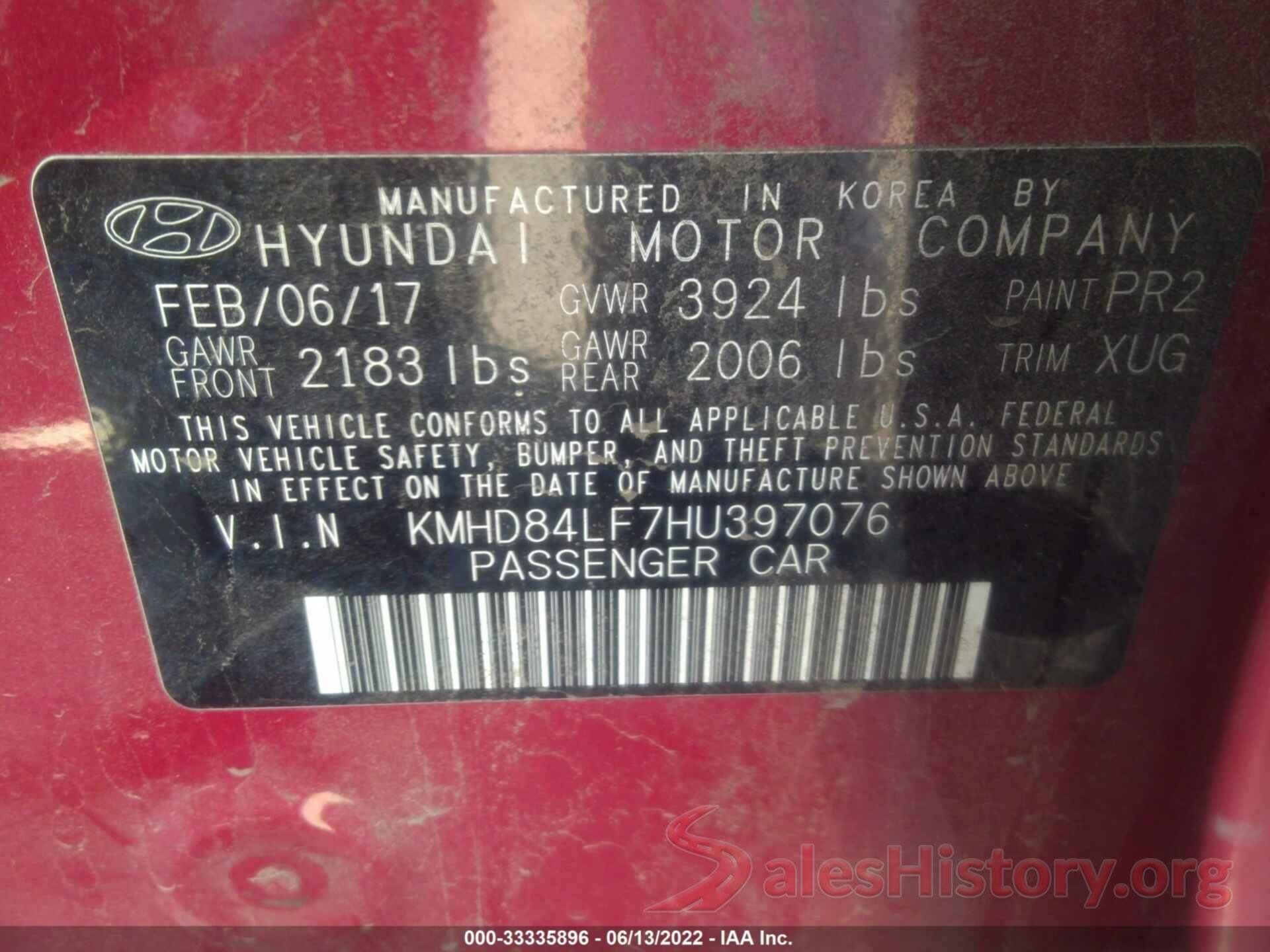 KMHD84LF7HU397076 2017 HYUNDAI ELANTRA