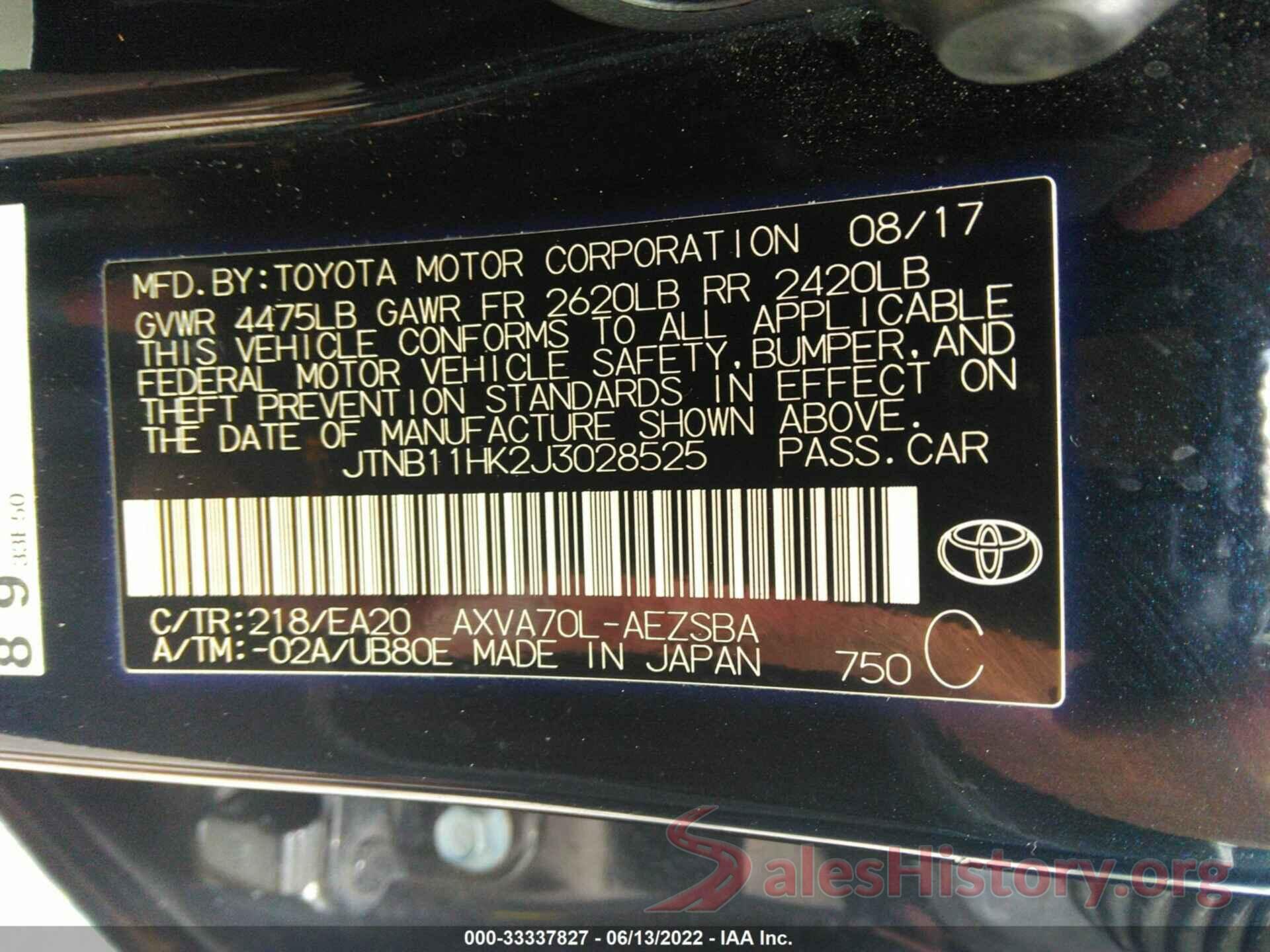 JTNB11HK2J3028525 2018 TOYOTA CAMRY