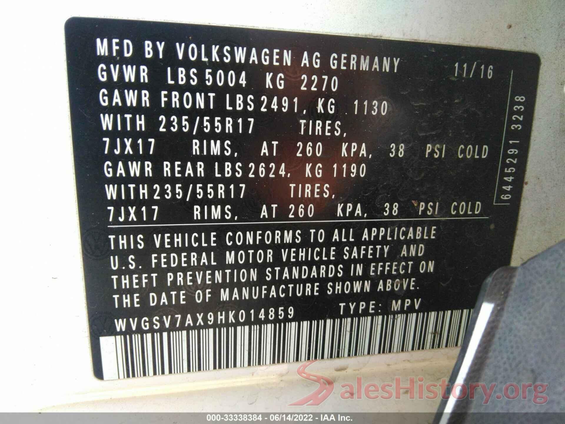 WVGSV7AX9HK014859 2017 VOLKSWAGEN TIGUAN