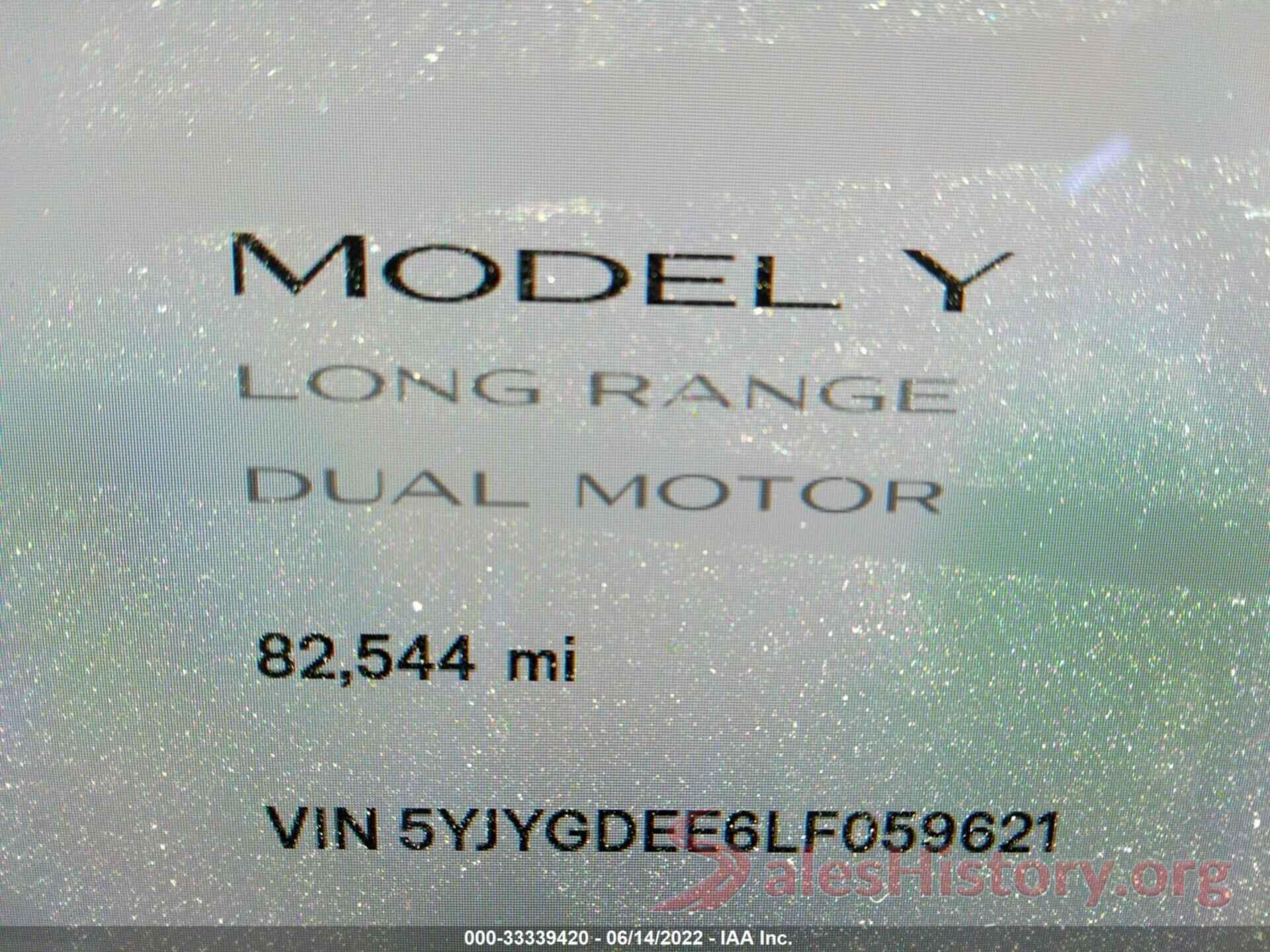 5YJYGDEE6LF059621 2020 TESLA MODEL Y