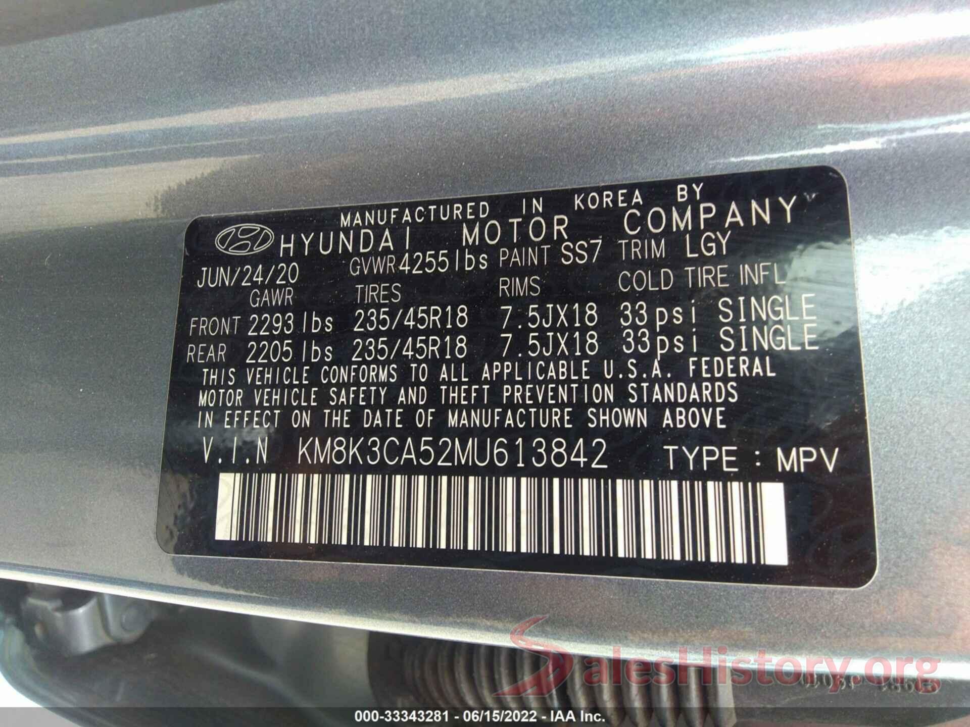 KM8K3CA52MU613842 2021 HYUNDAI KONA