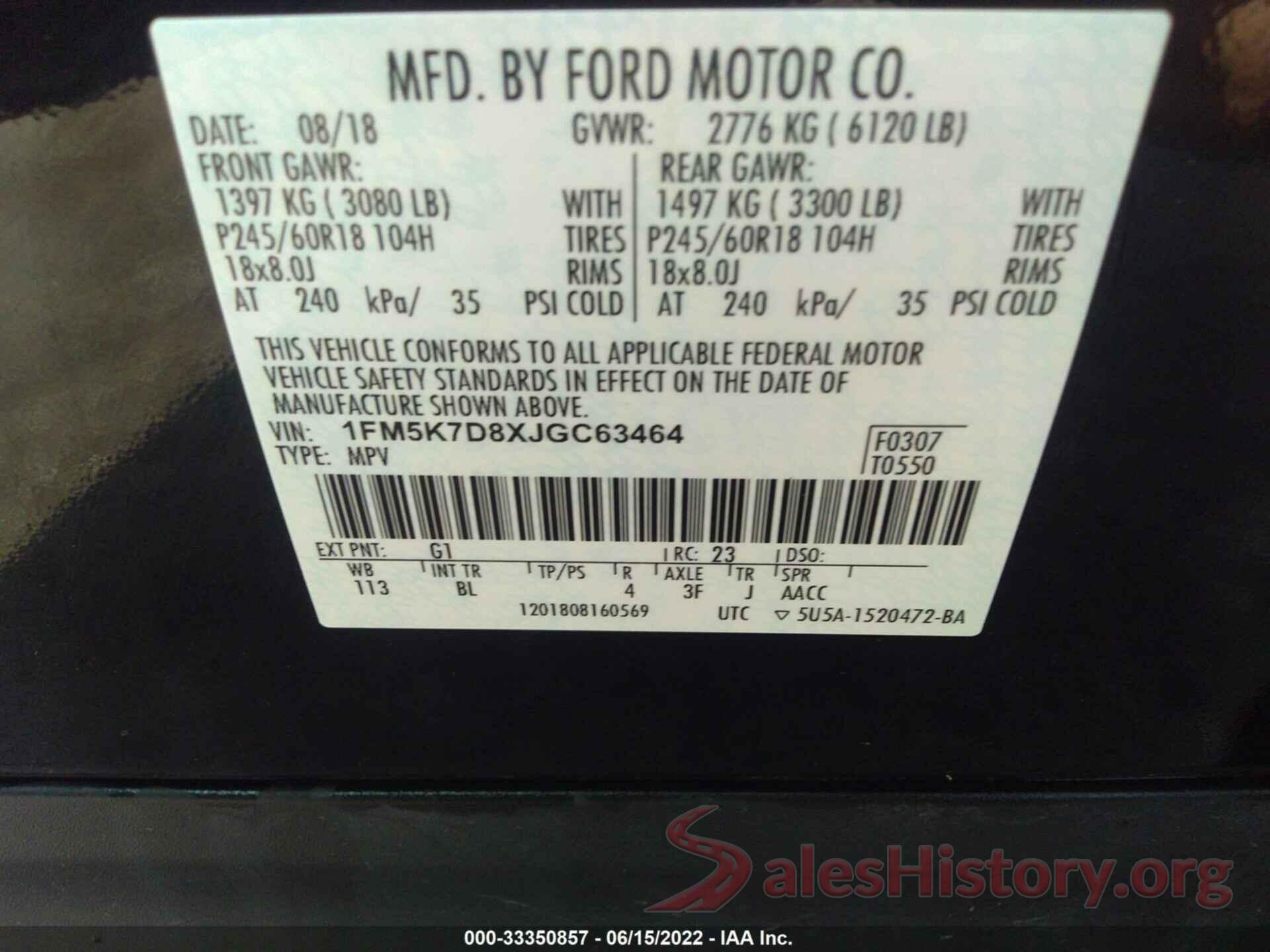 1FM5K7D8XJGC63464 2018 FORD EXPLORER