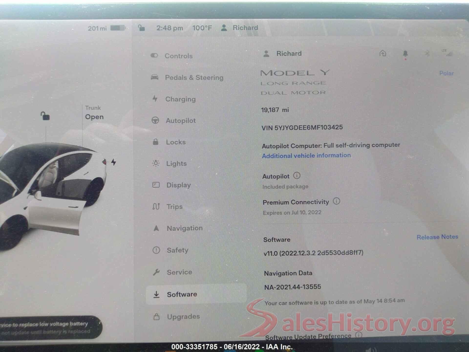 5YJYGDEE6MF103425 2021 TESLA MODEL Y