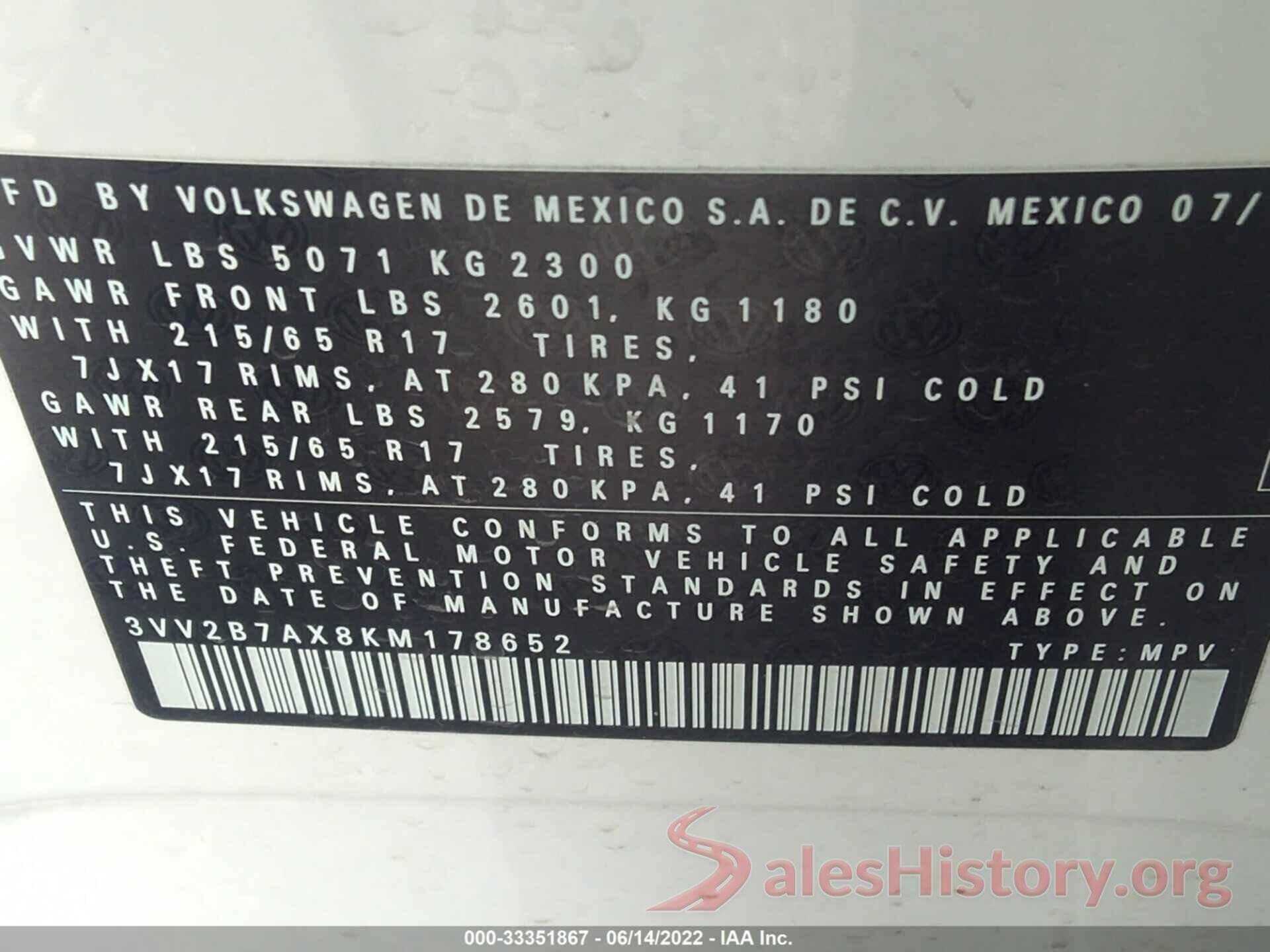 3VV2B7AX8KM178652 2019 VOLKSWAGEN TIGUAN