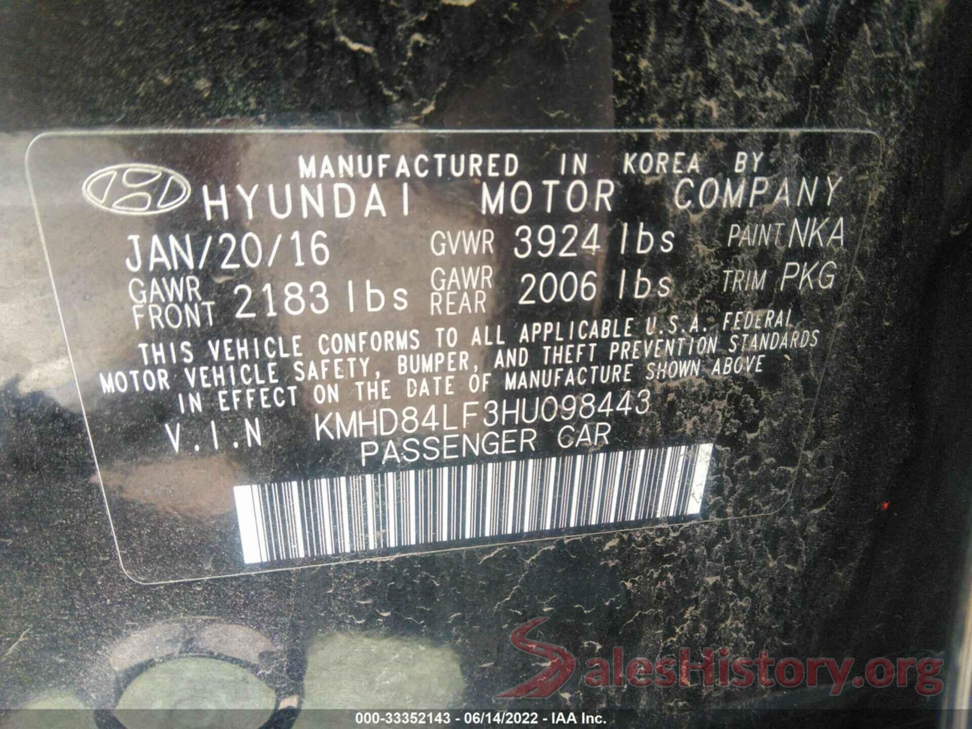 KMHD84LF3HU098443 2017 HYUNDAI ELANTRA