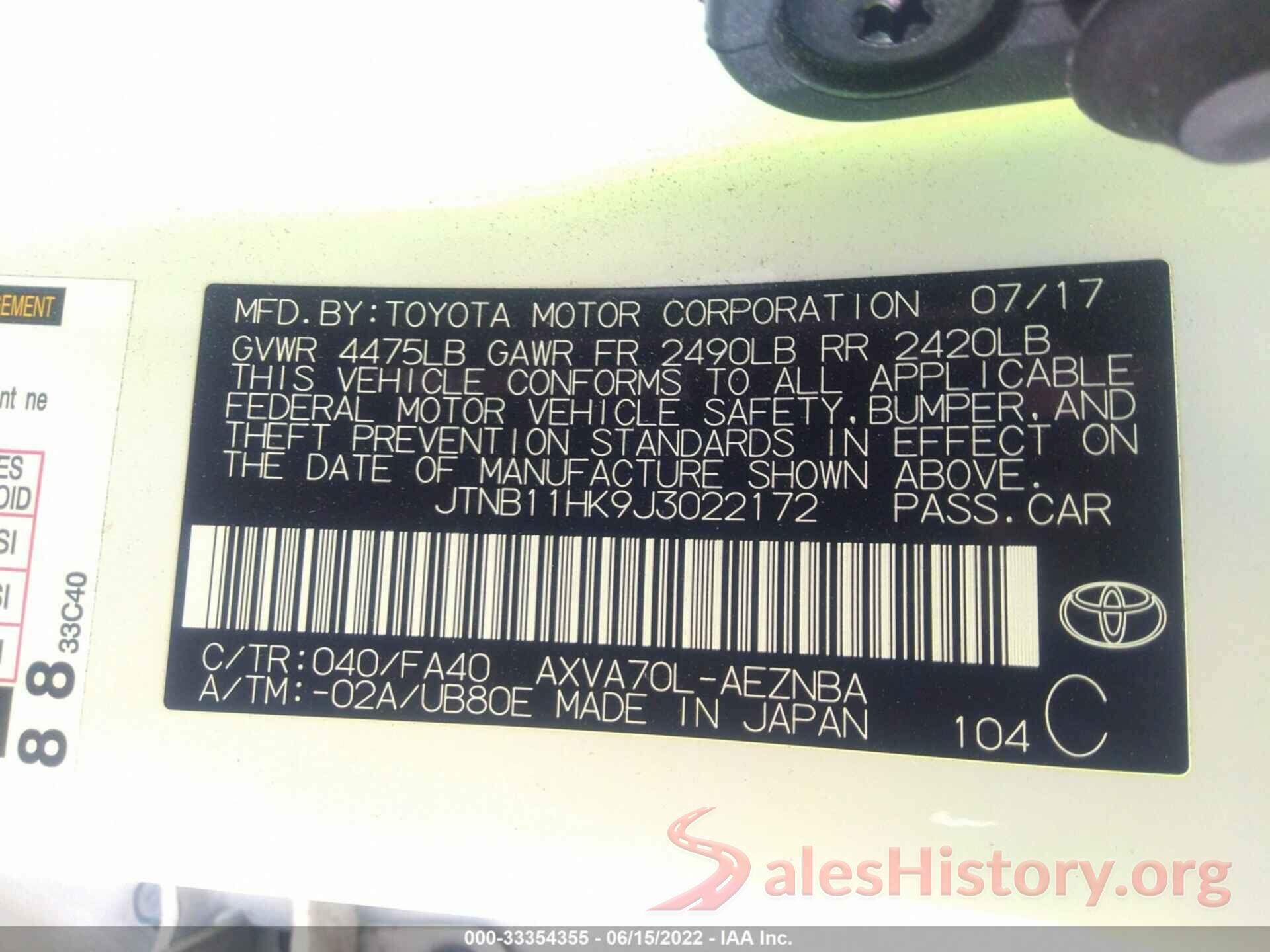 JTNB11HK9J3022172 2018 TOYOTA CAMRY