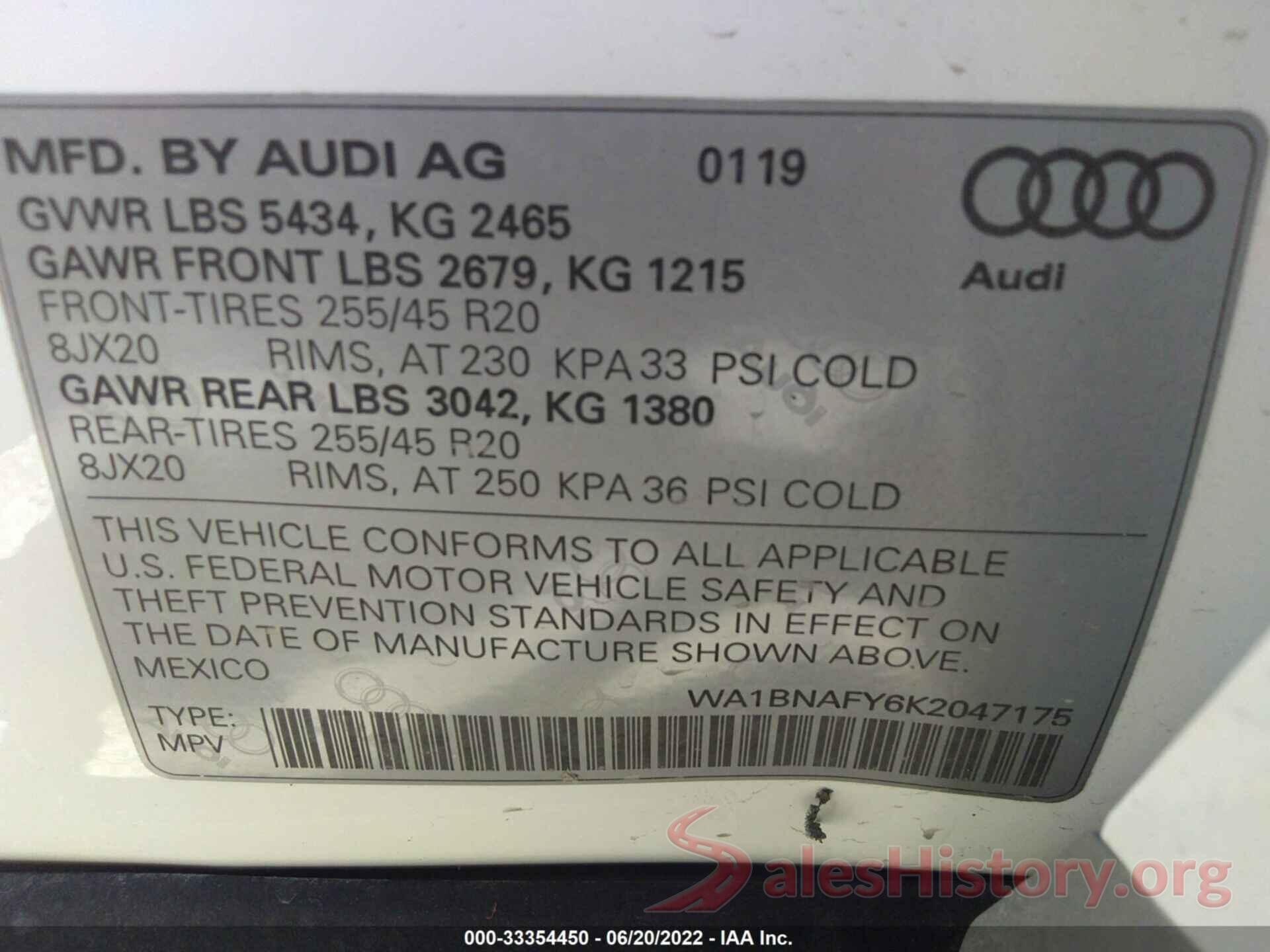 WA1BNAFY6K2047175 2019 AUDI Q5